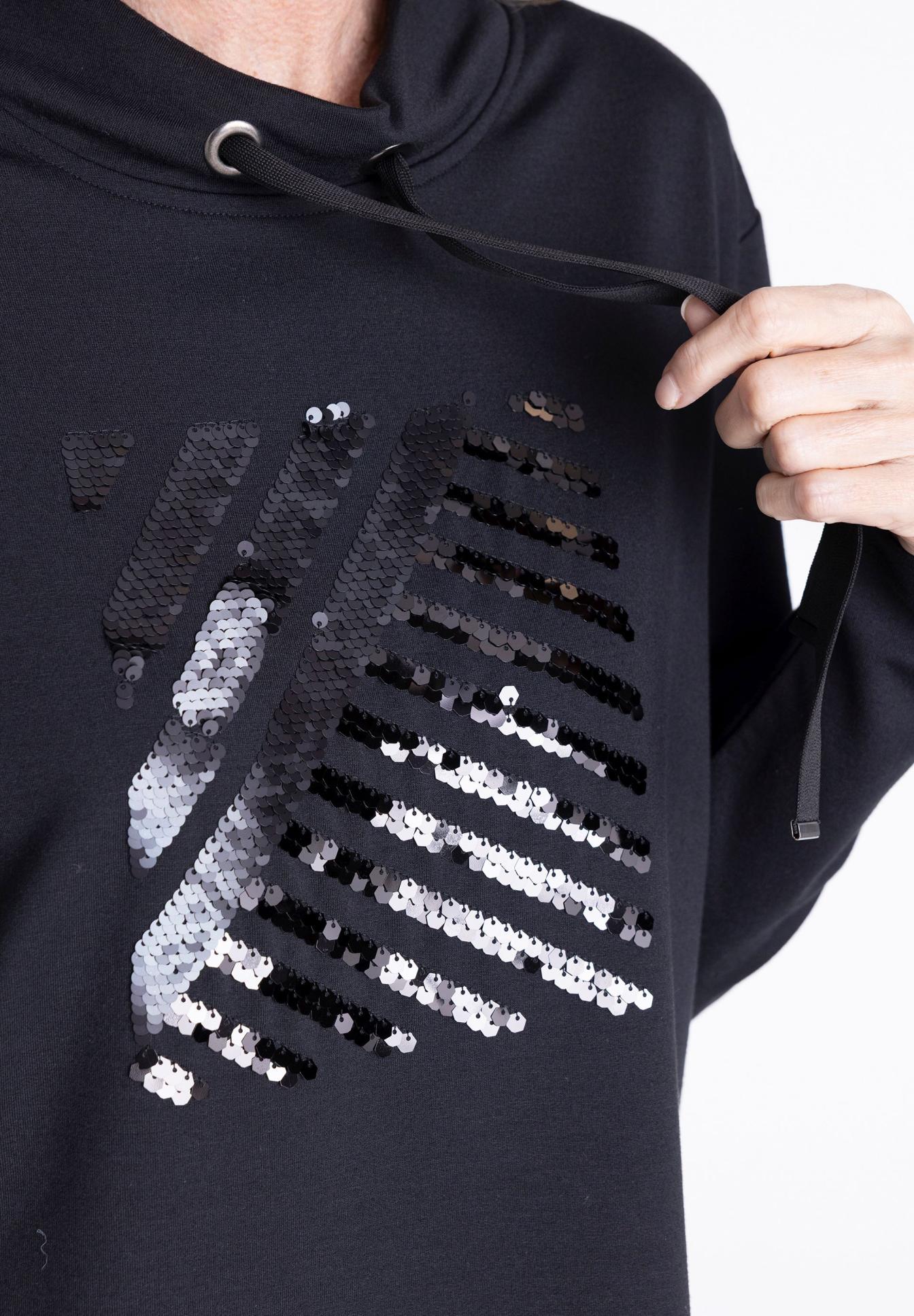 Hoodie, Schwarz, Paillettenmotiv, Kapuze, Kordelzug