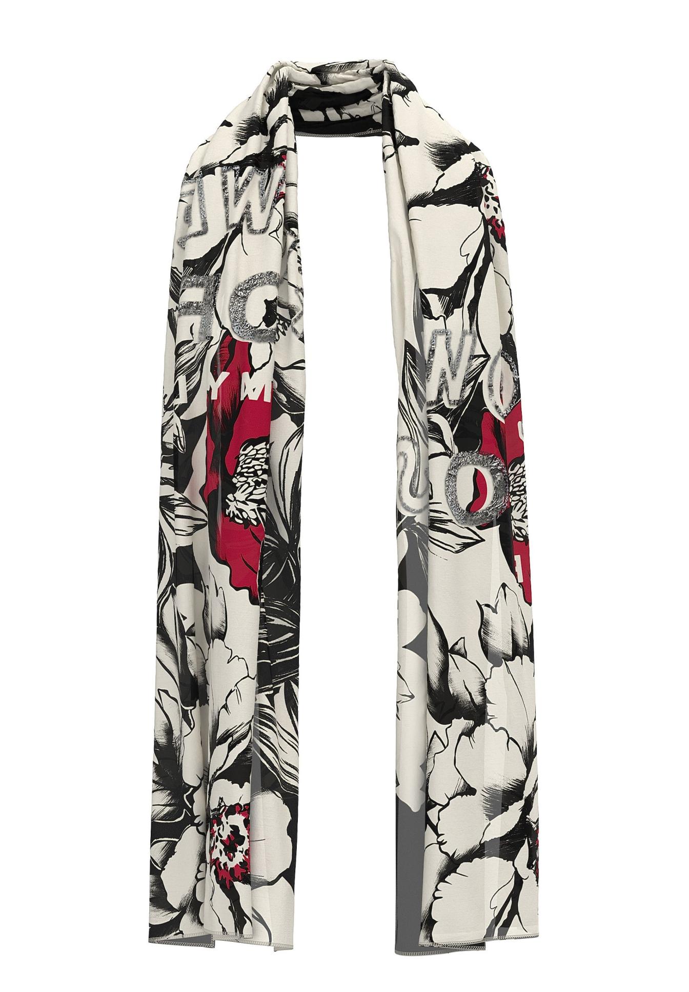 Schal, Blumenmuster, Cremefarben, Schwarz-Rot, Leichtes Gewebe