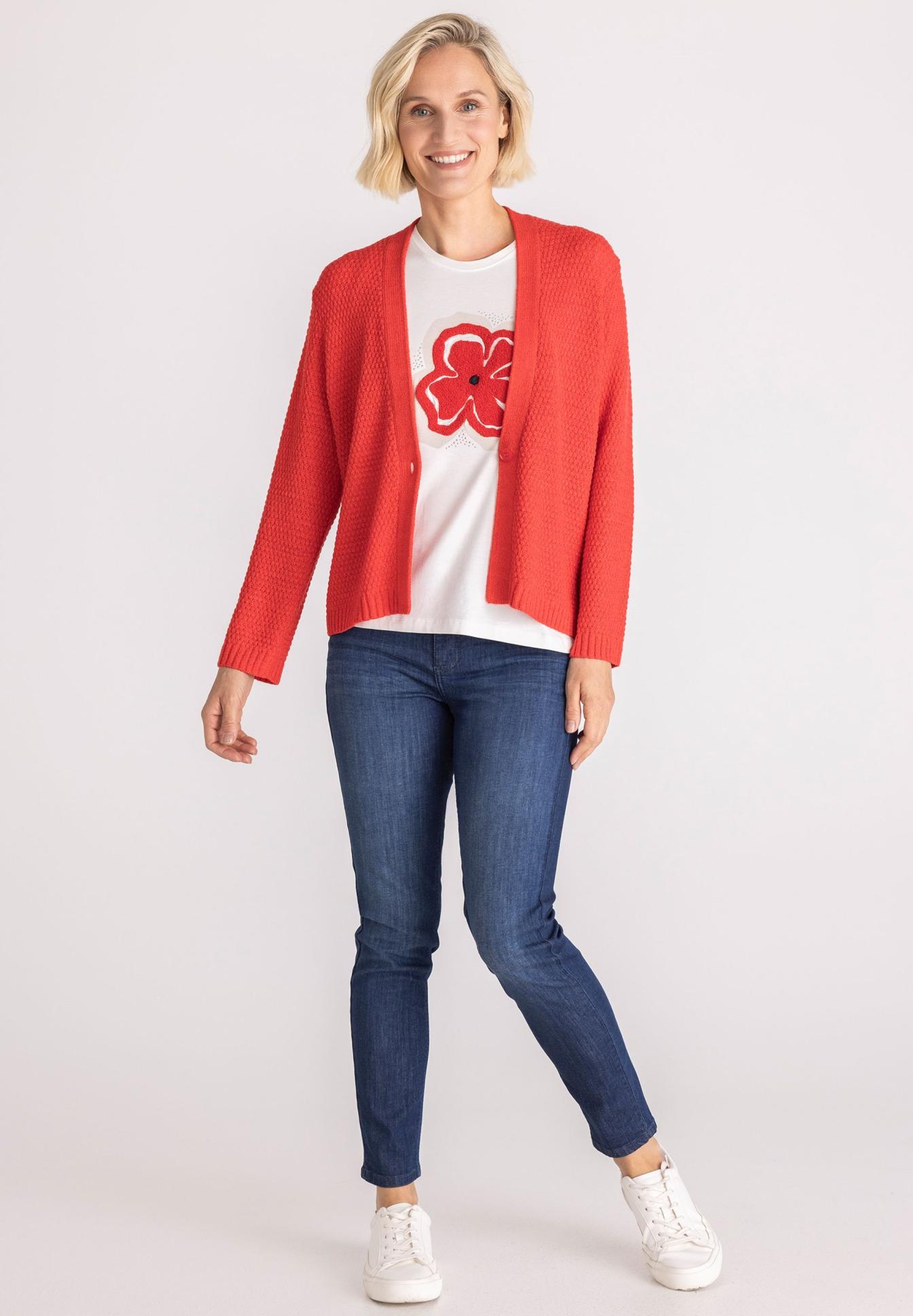Cardigan, Knitted cardigan, Rot, Lange Ärmel, Jeans-Look, Cardigan, Knitwear, Rot, Offene Vorderseite, Weißes T-Shirt, Kleidungsstück, orange, Strickjacke, Knäuel?, cardigan, red, open-front, knit, jeans, cardigan, orange, knit, t-shirt, jeans