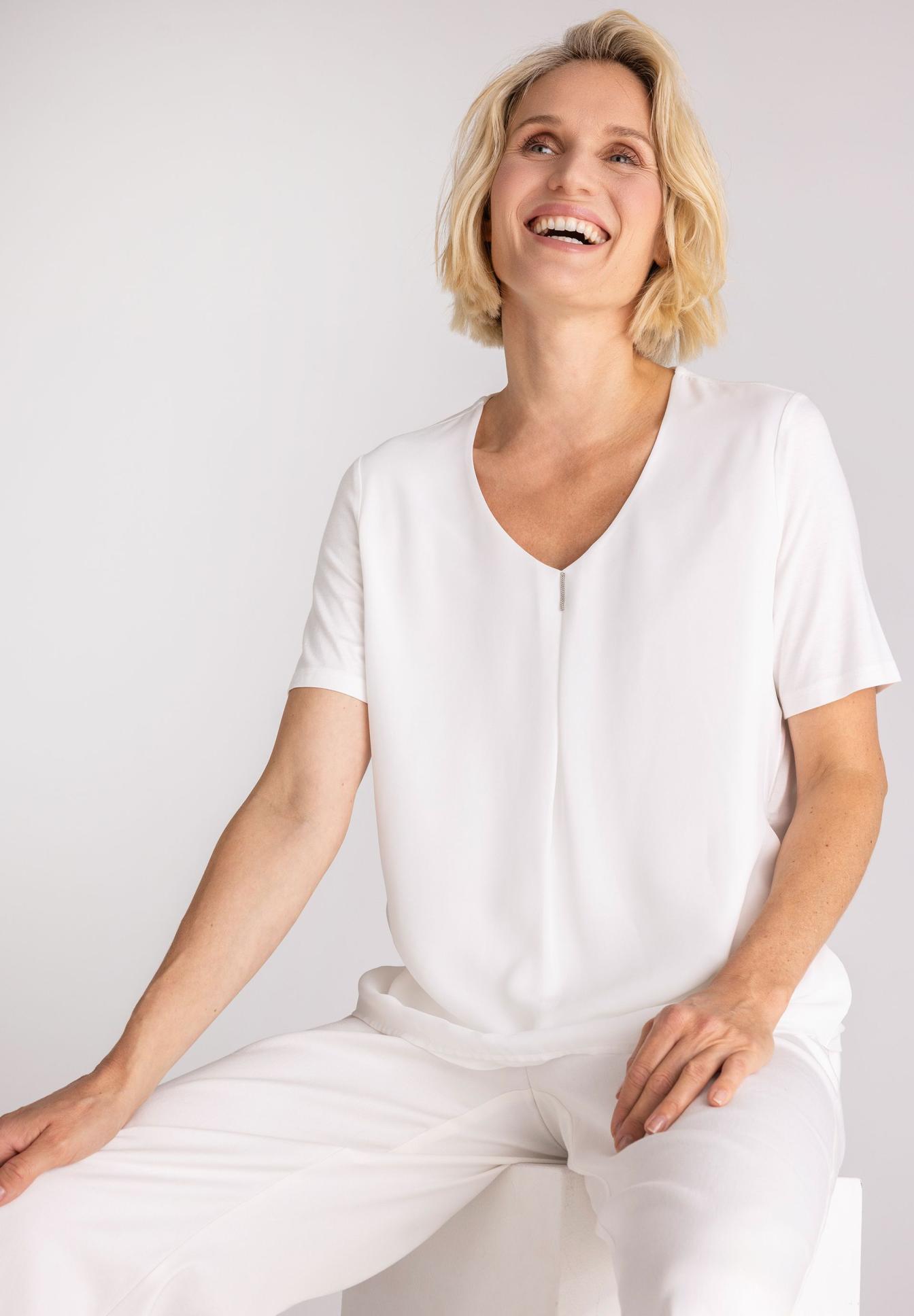 Weiß, Kurzärmliges Shirt, V-Ausschnitt, Locker geschnitten, Shirt-ähnlich