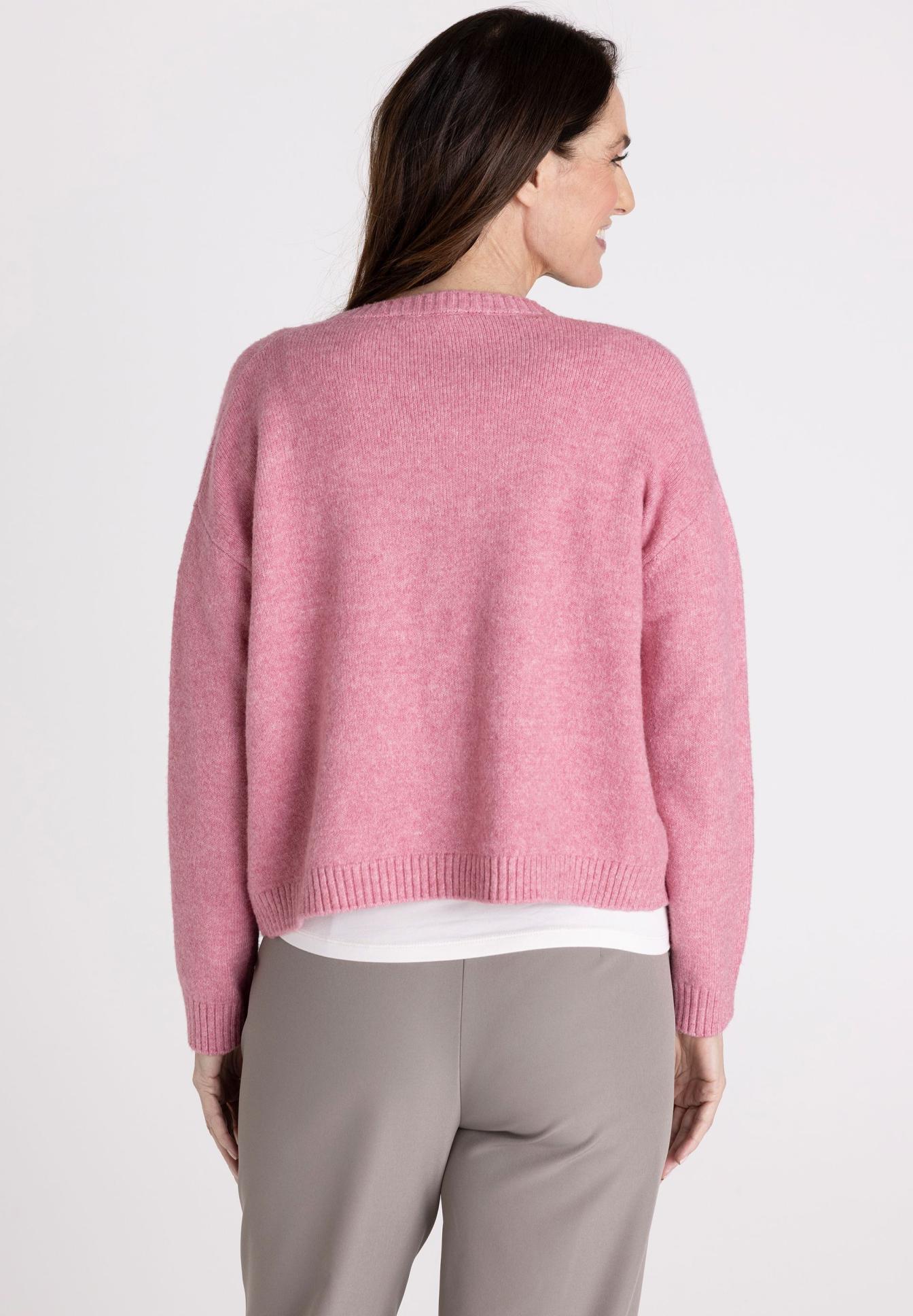 pinkes pullover, Strickpullover, lange Ärmel, Rundhalsausschnitt, oversized Passform, farbenpink, pullover, strickpullover, langarm, oversized