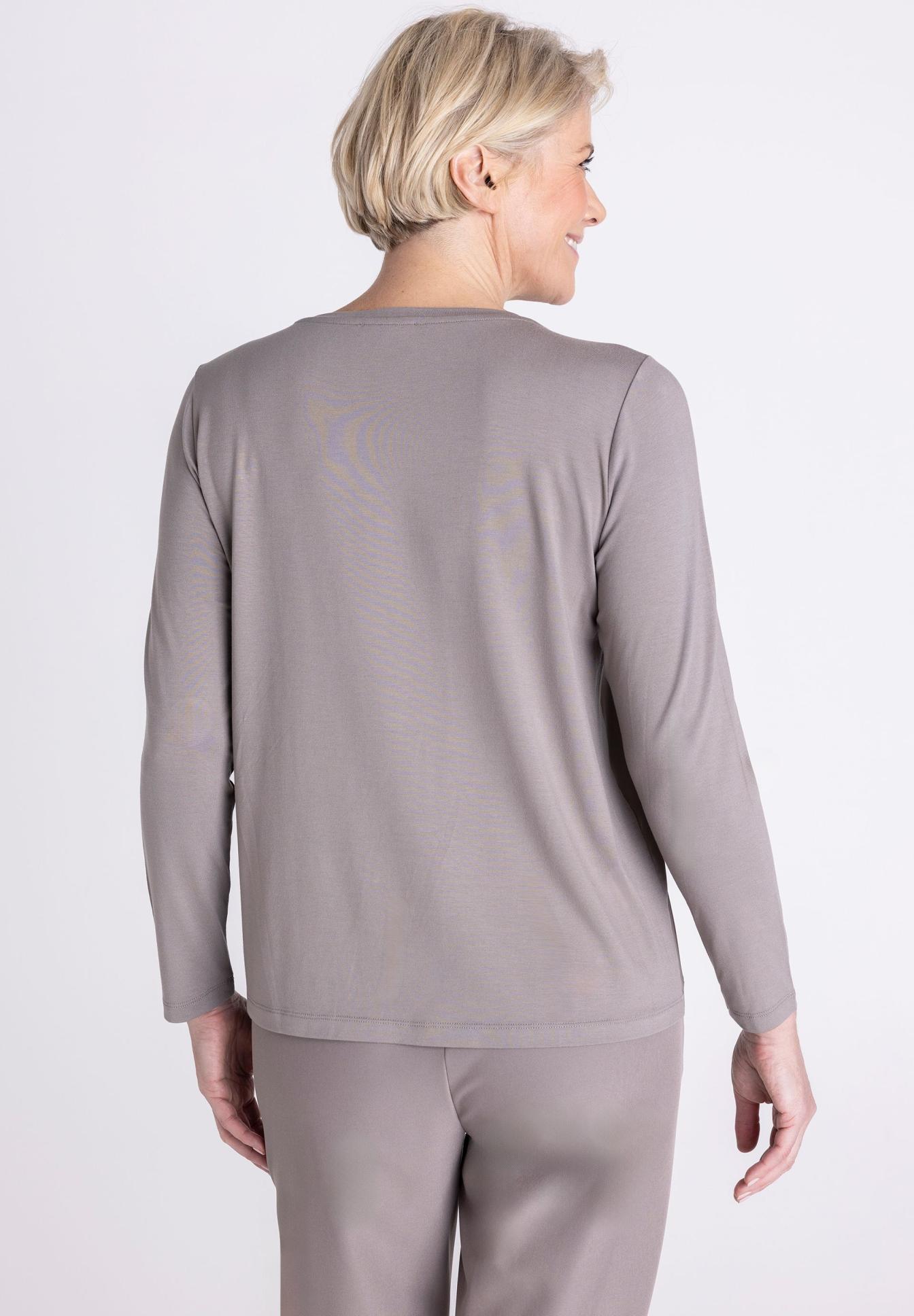 Langarmshirt, Rundhals, Grau, Baumwolle?, Uniform?, Langarmshirt, Knitwear, Loungewear, Taupe, Uni