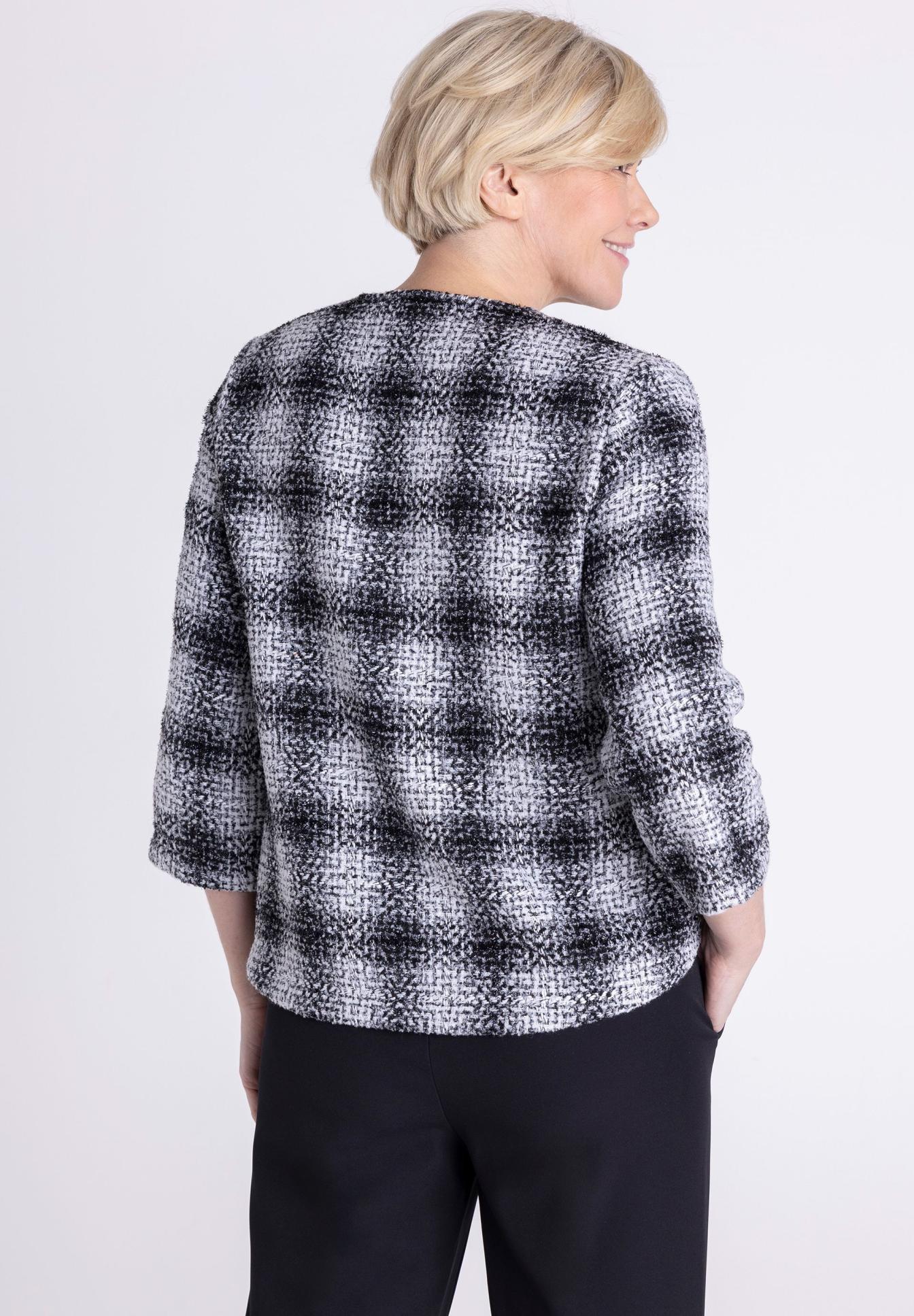 Hahnentritt-Muster, Kuscheljacke, Brustlänge, Wollmix, Schwarz-Weiß-Check, jaket, poncho?, blazer, kariert, muster