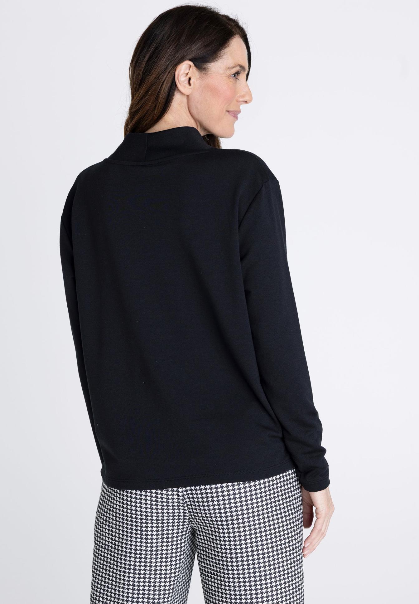 Langarmshirt, Stehkragen, Schwarz, Damenoberteil