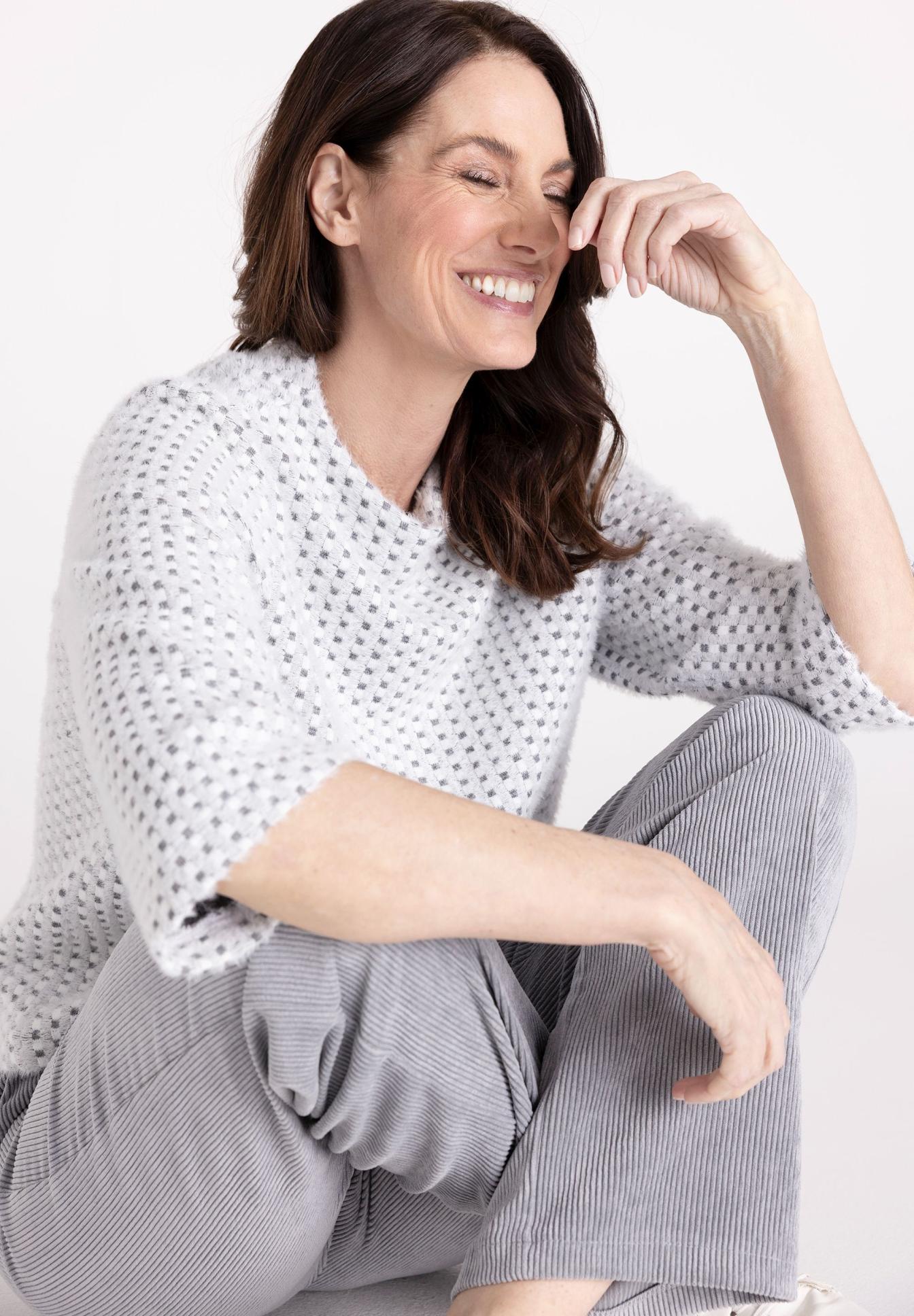 Pullover, Knitwear, Sweater, Graues Muster, Langarm, Pullover, Strickware, Langarm, Grau, Texturiert