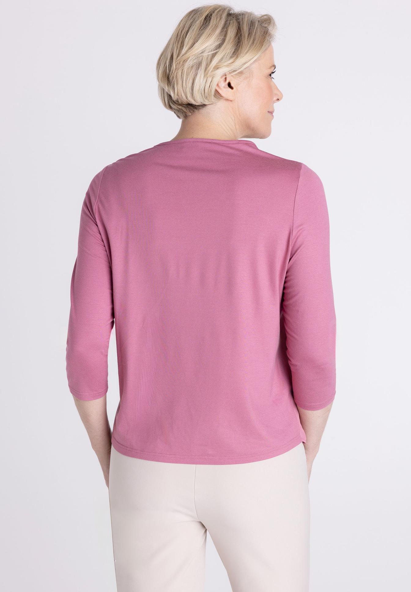 Top, Rosa, 3/4-Arm, Strick, Uni, pinkes Oberteil, langarm, weiches Strickmaterial, Rundhals, Rückseite