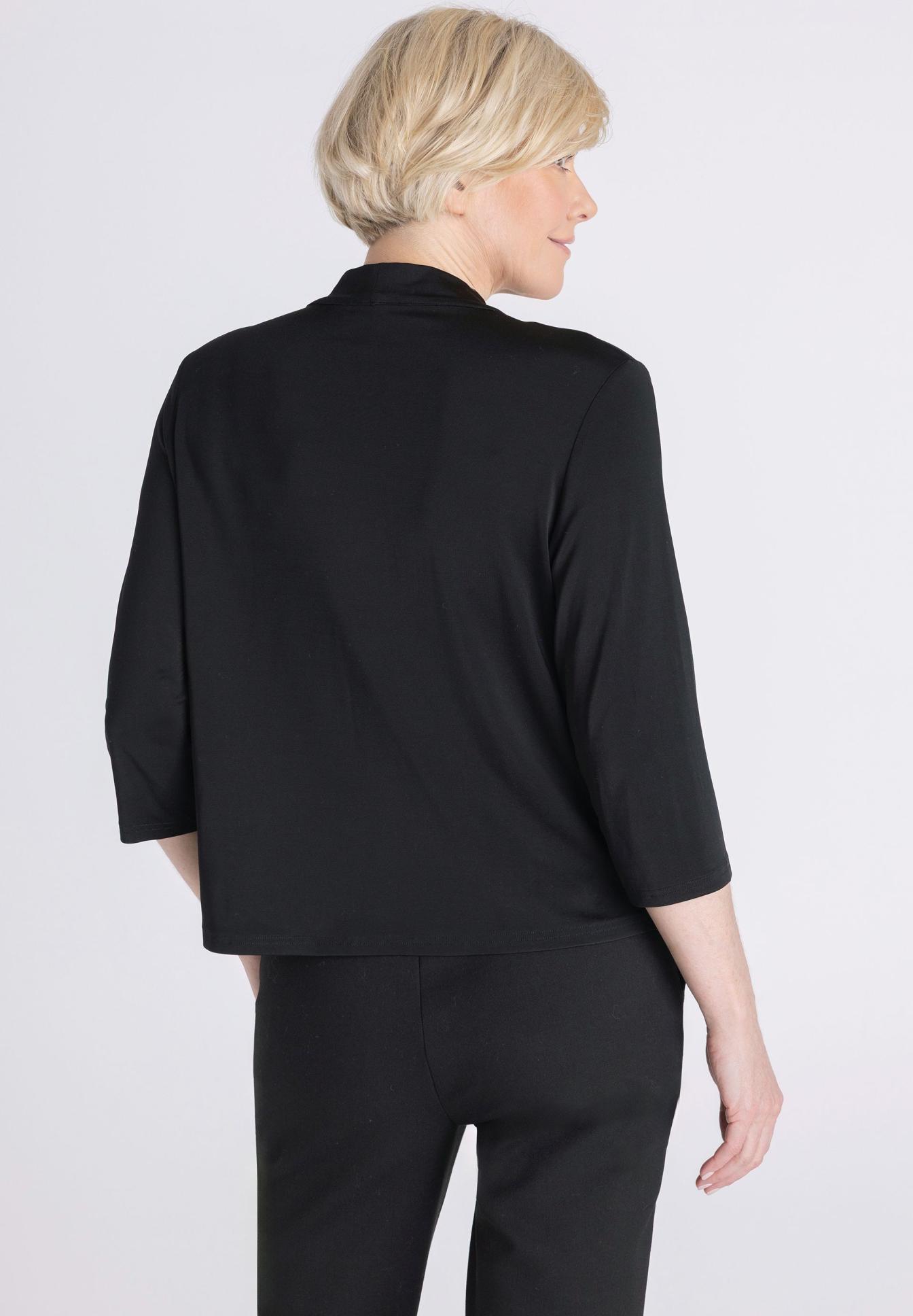 Damenoberteil, Schwarz, Dreiviertelärmel, Stehkragen, Einfarbig