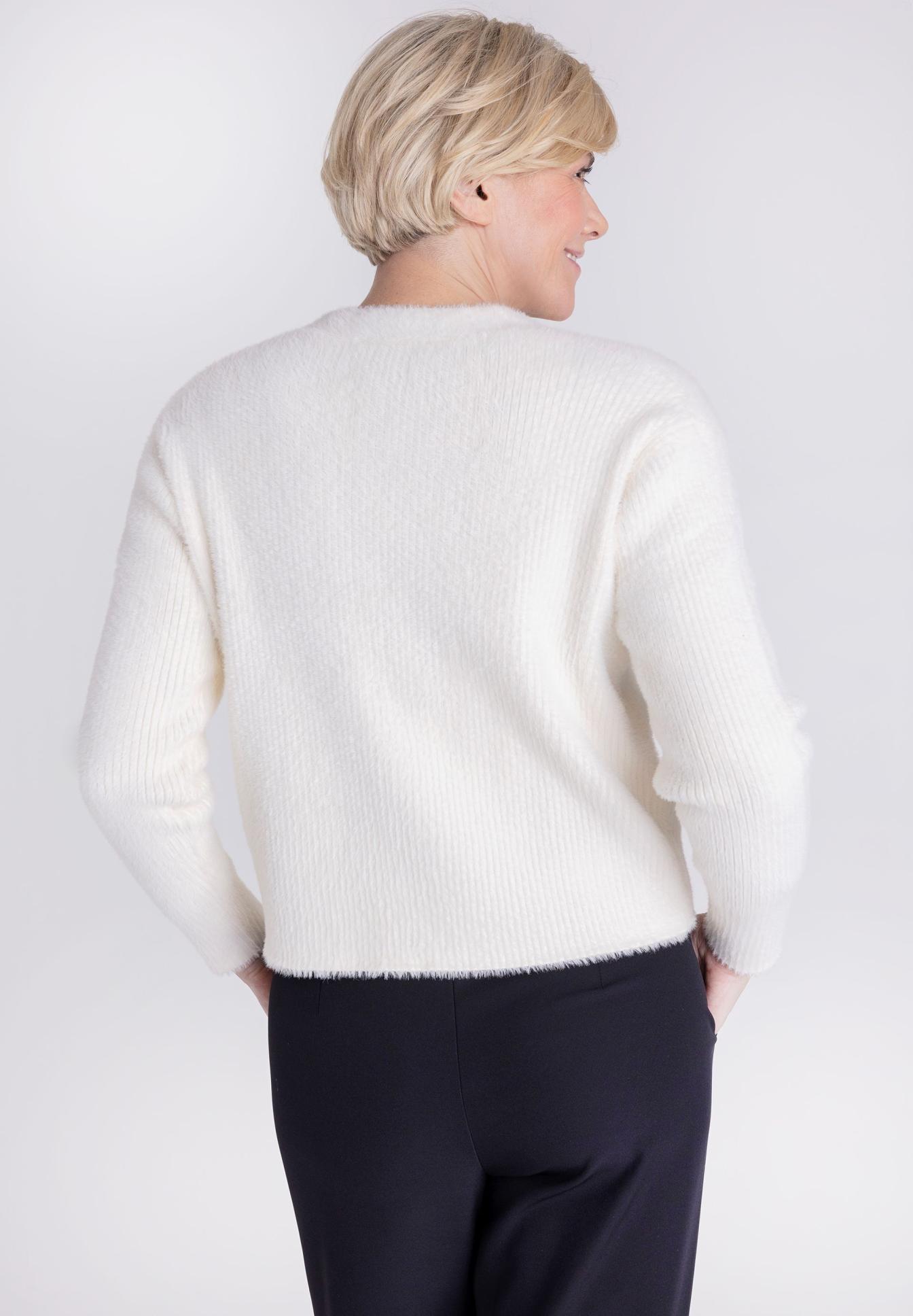 Pullover, Strickpullover, Langarm, Weiß, Rundhalsausschnitt