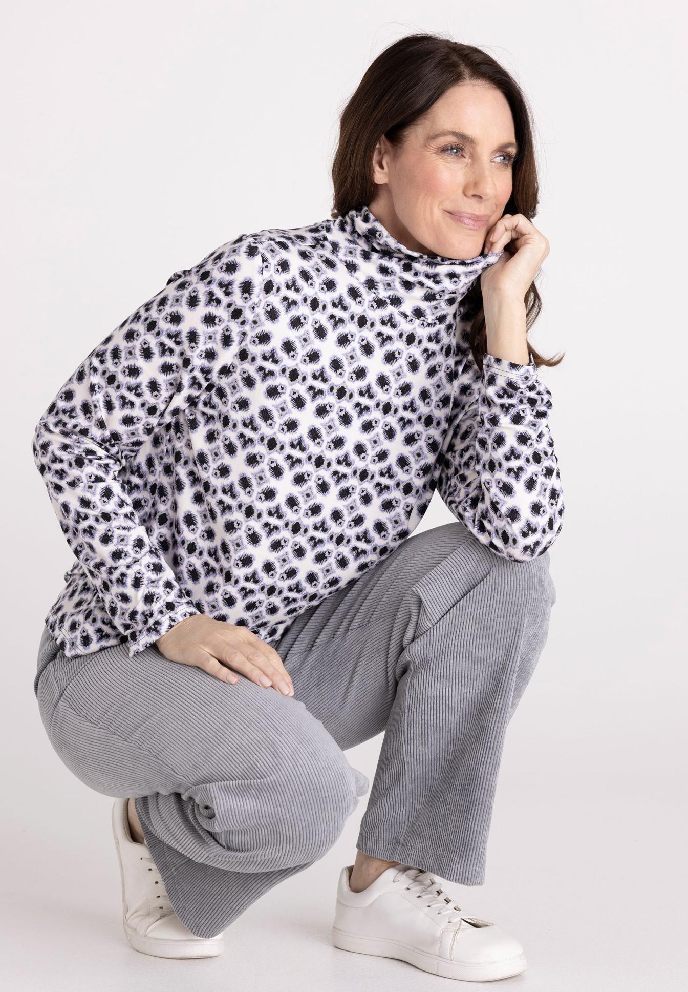 Hoodie, Pullover, Leopardenmuster, grau, Cordhose, Sneaker, Hoodie, Pullover, Tiered pattern, Leopard print, Langarm