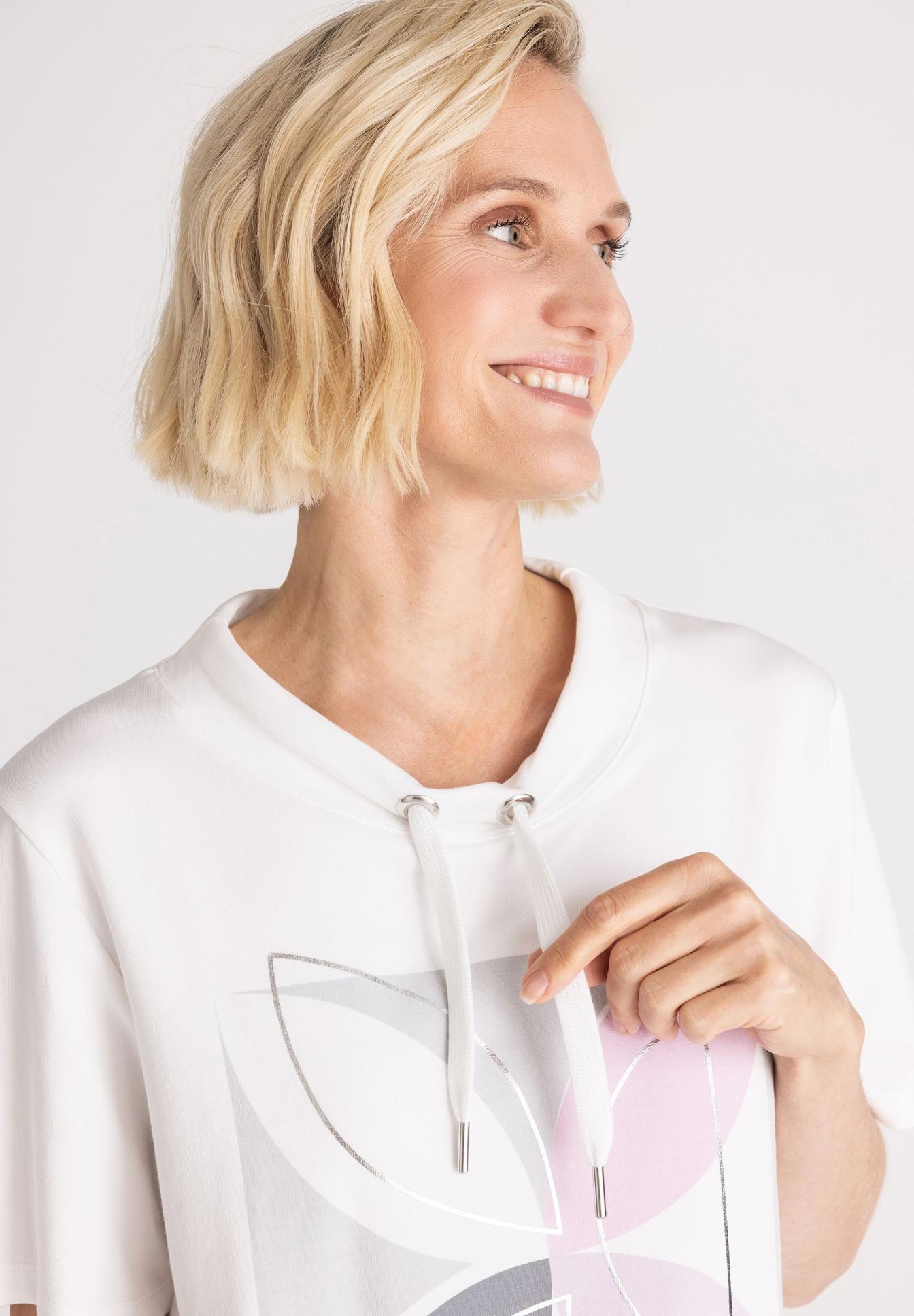 blonde Haare, Hoodie, weiß, Grafikprint, kurzes Haar, Hoodie, Weiß, Print, Kordeln, Kurzhaar