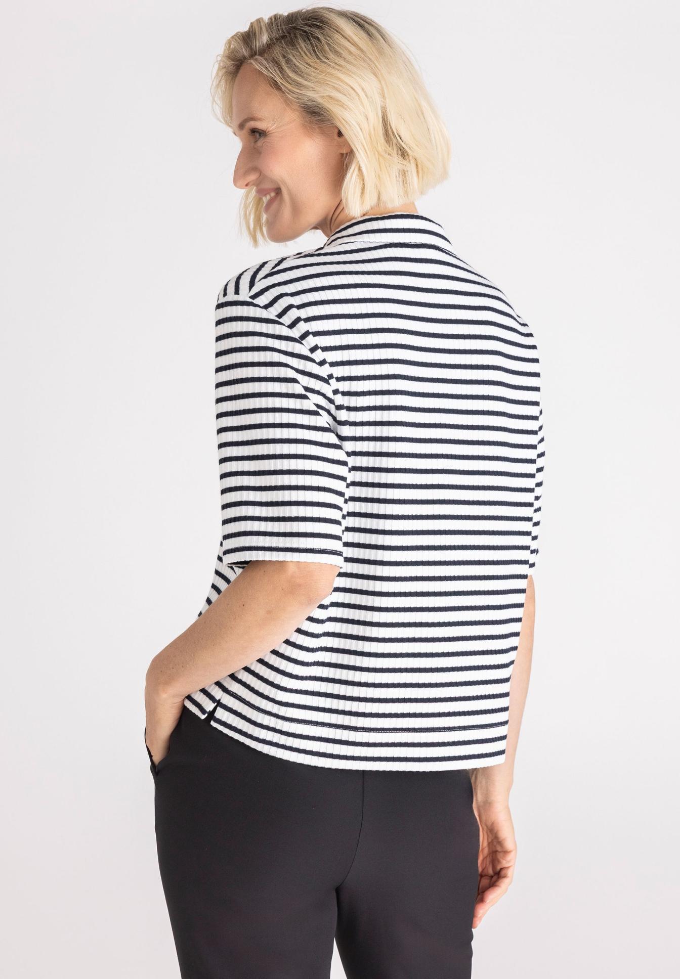 Streifenshirt, Bretonisch, Kurzarm, Shipshape, Strickstoff,  Streifen-Top,  Breton-Top,  marineblau-weiß,  kurze Ärmel,  Strickstoff, Streifen-Shirt, Kurzarm, Marineblau, Weiß, Kragenlos