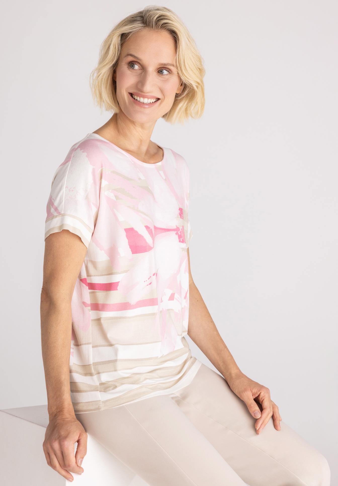 T-Shirt, Rundhals, Seitlich gemustert, Pastell, Kurzarm