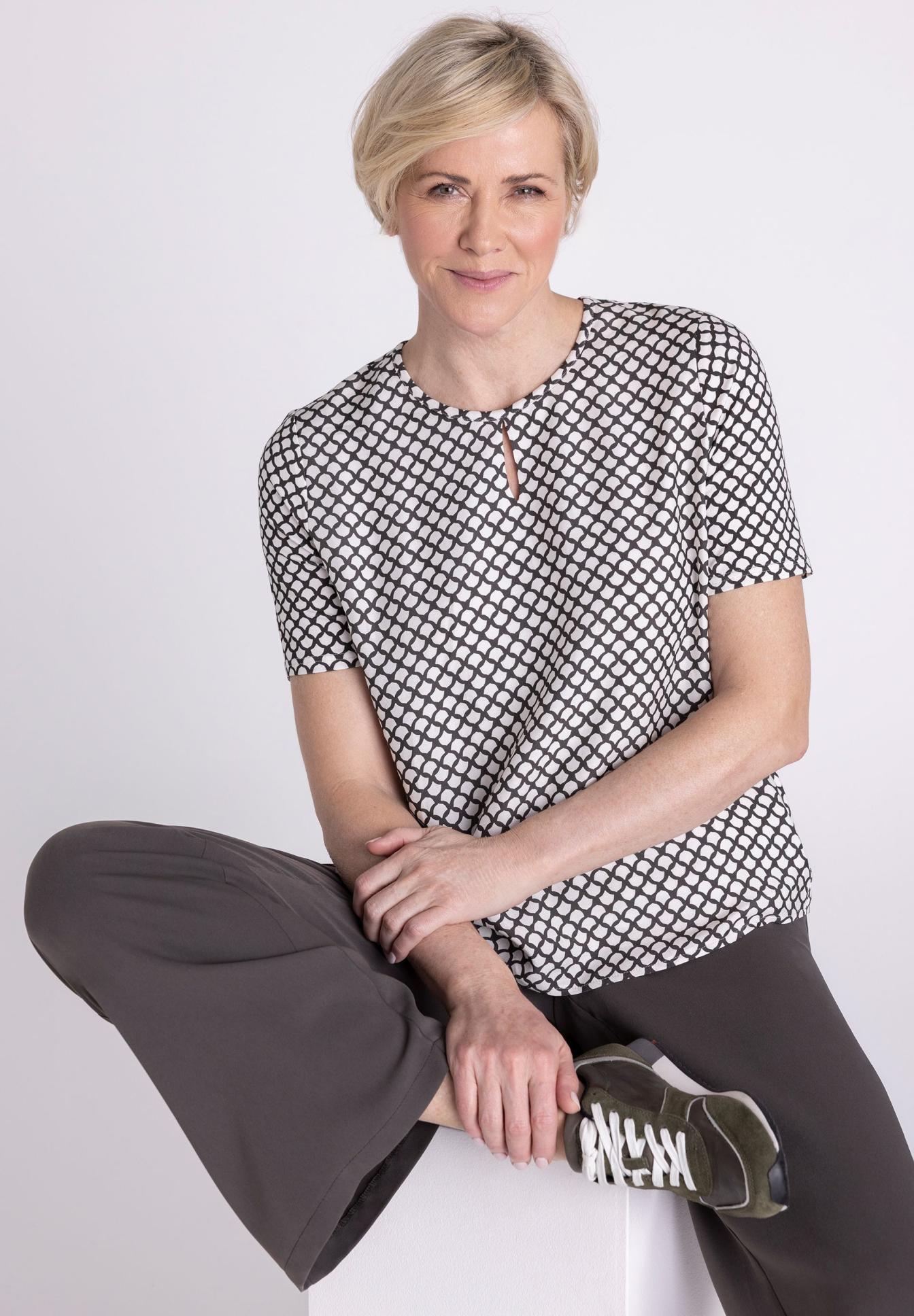 Bluse, geometrisches Muster, Kurzärmlige Bluse, Damenoberteil, Oberteil mit Muster