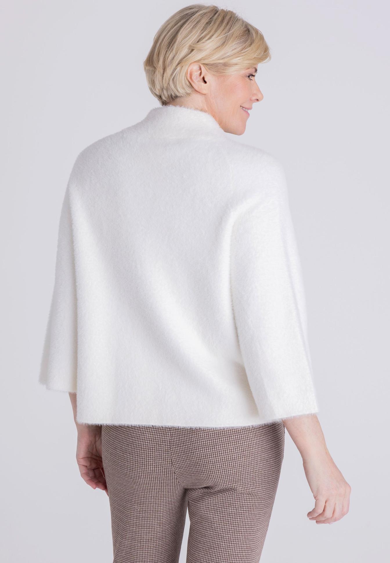 Weißer Mantel, Bouclé Mantel, Kurze Jacke, Felloptik, Handgenähte Textur