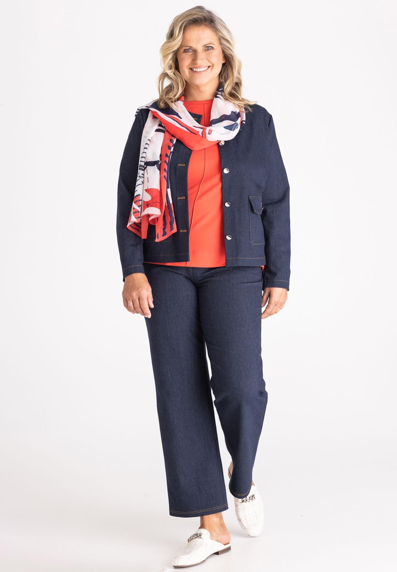 jeansjacke, dunkelblau, schal, jacke, outfit-sets