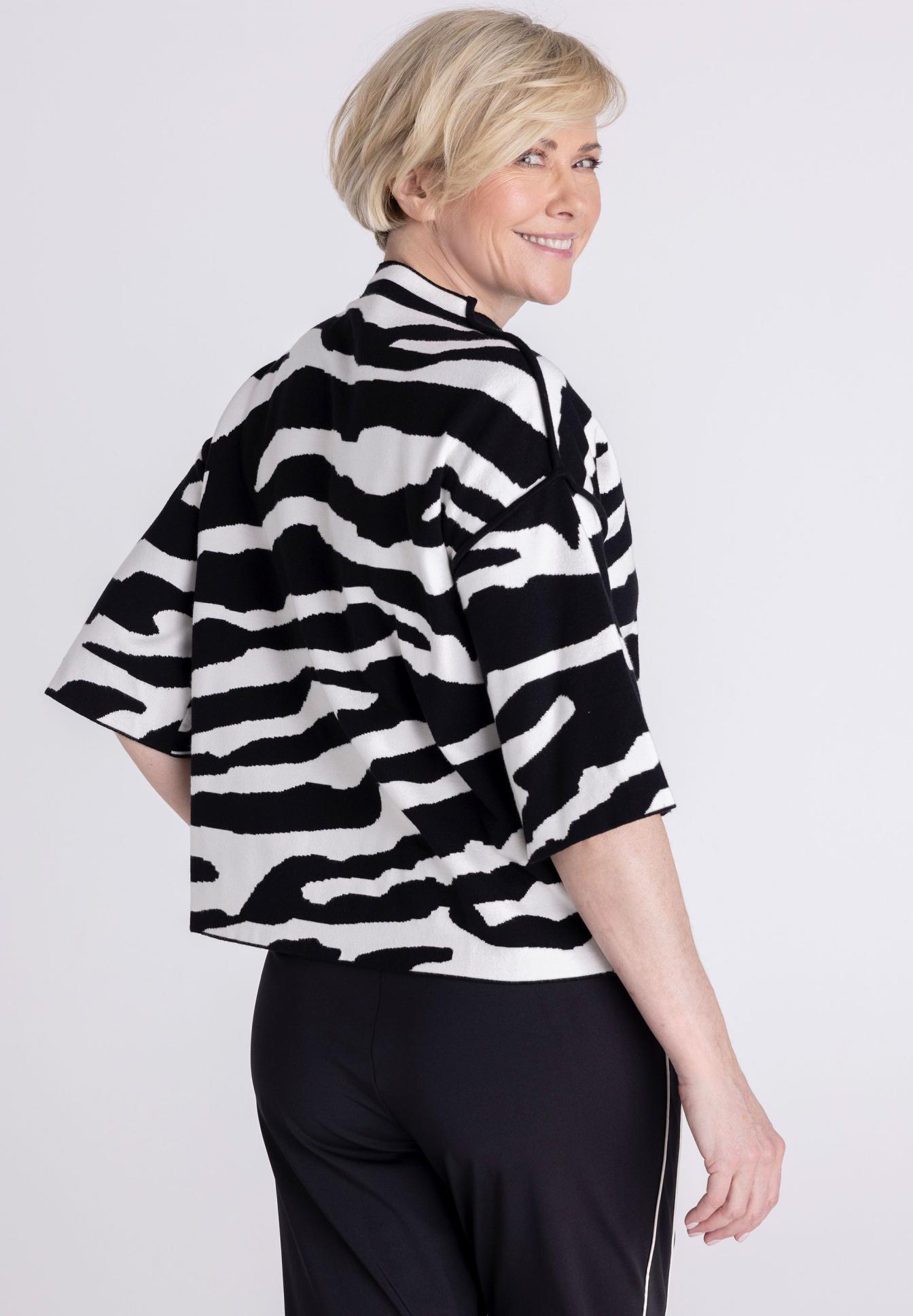 Zebraprint, Zebra Muster, Cardigan, Kurzarm, Kunstfell-Optik, Zebra-Muster, Bluse, Kurzarm, Schwarz-Weiß, Fluides/locker geschnitten