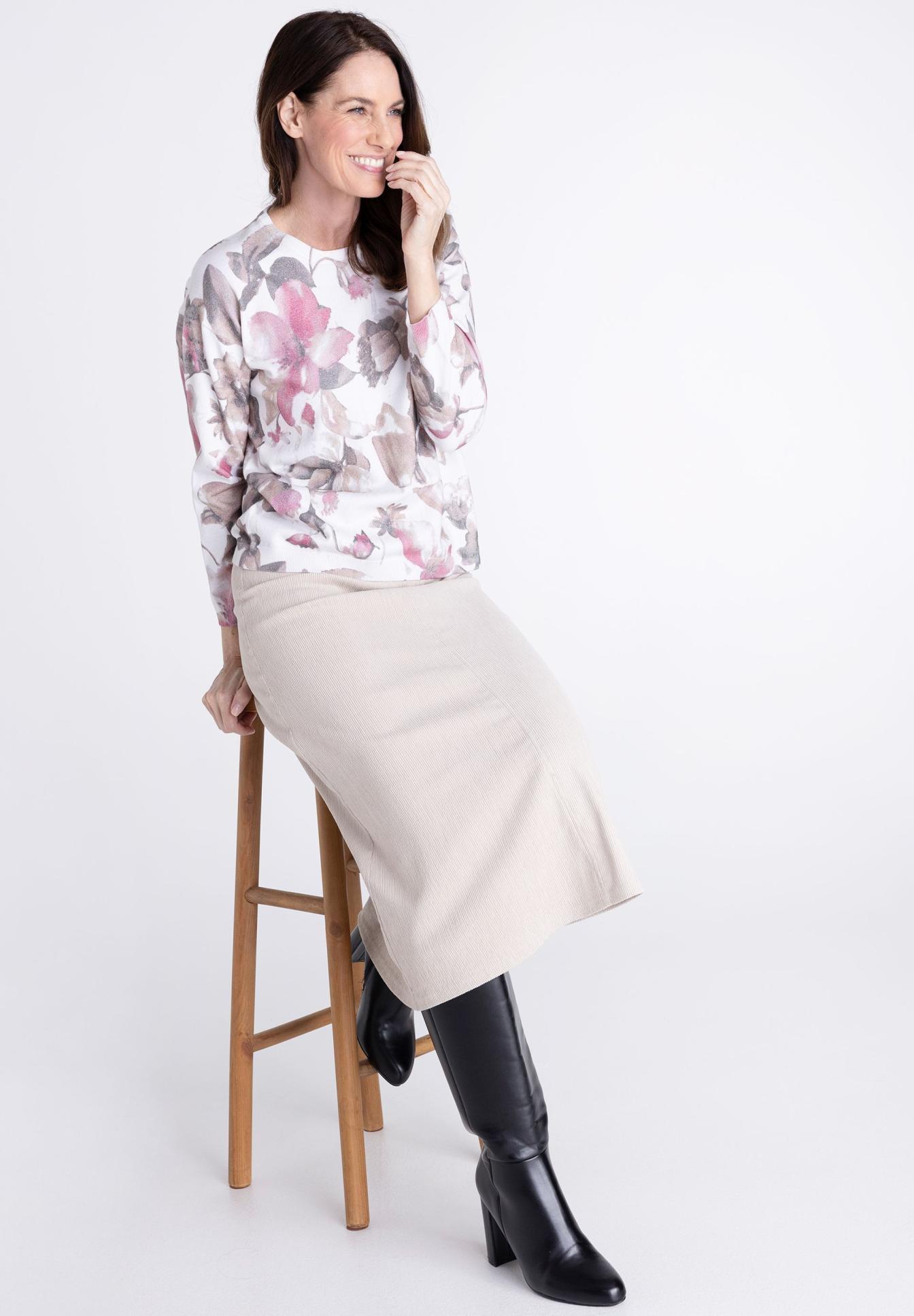 bluse, rose floral, langarm, hülle, stola?, Blusenoberteil, Blumenmuster, Rundhals, Langarm, Beige Rock
