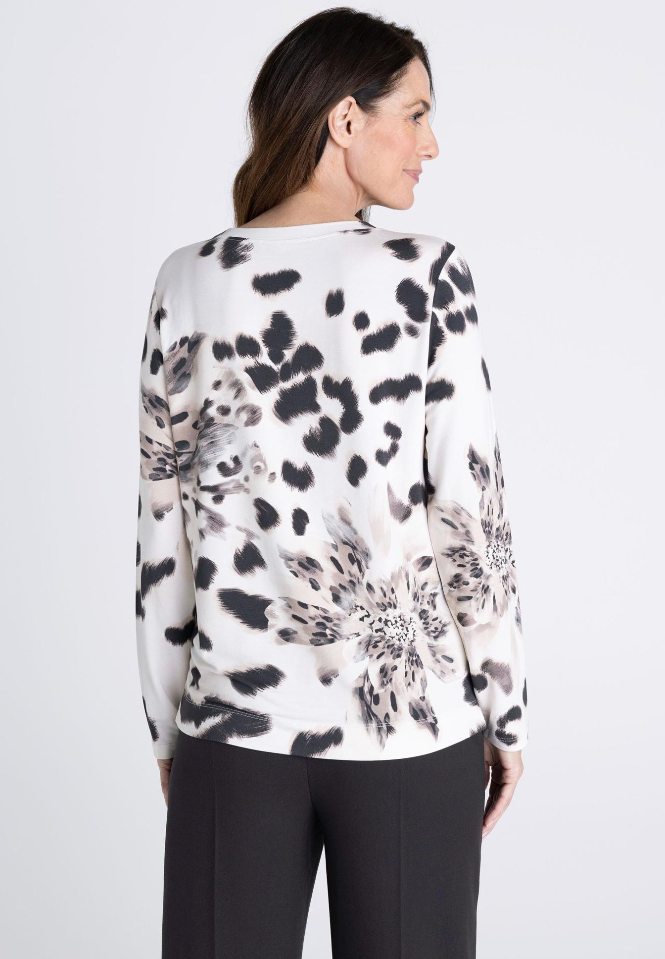 Bluse, Druck, Malerei, Blumenprint, Langarm
