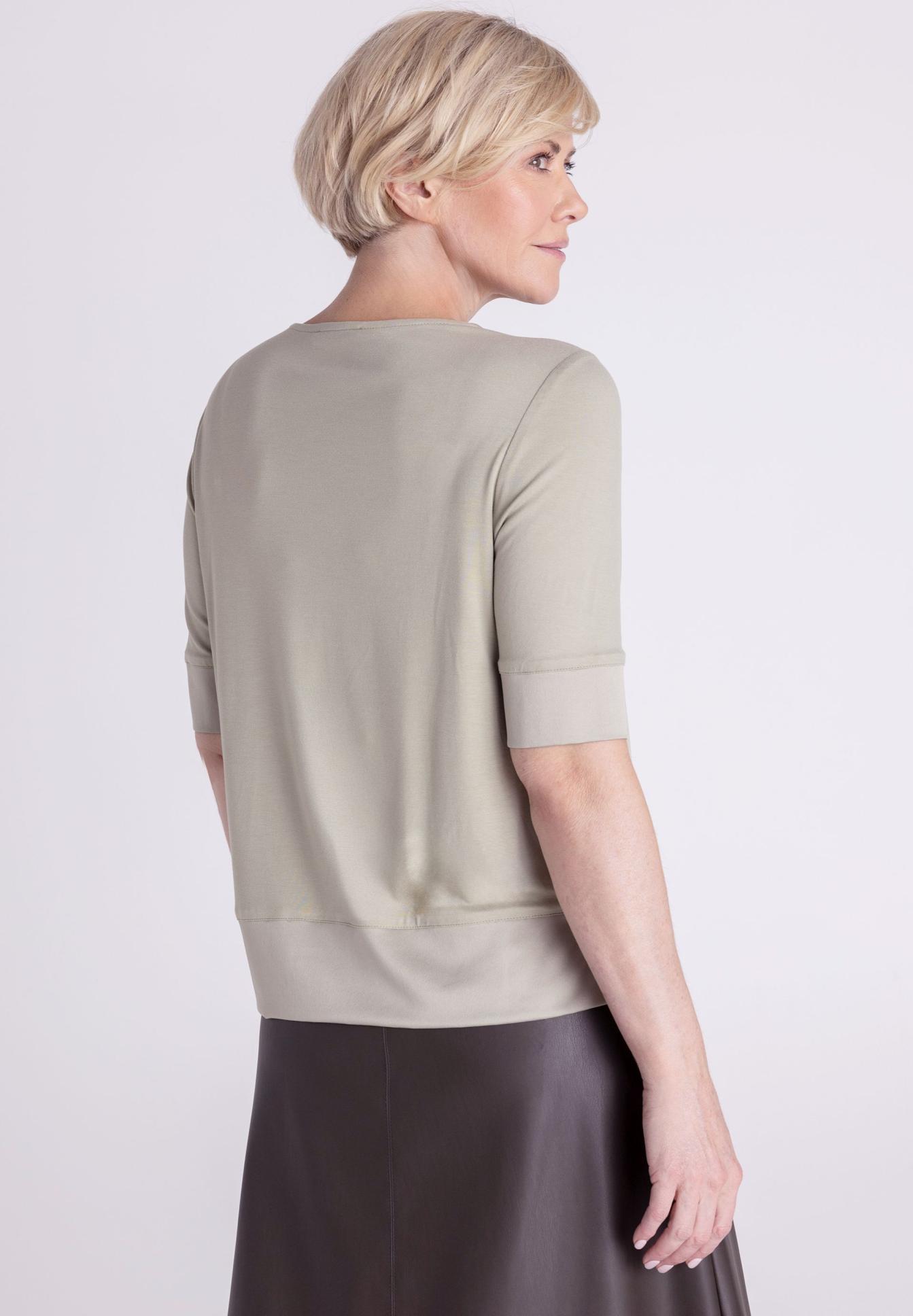 Top, Beige, Kurzesleeig, Knit, umschlagkante