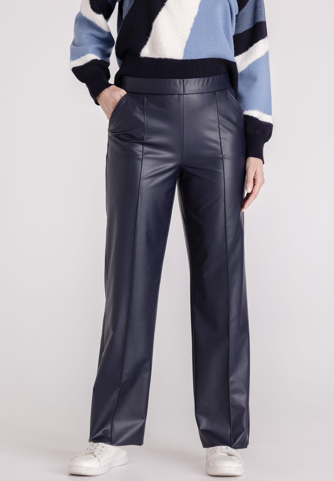 Hose, Lederoptik, Navy, gerade Schnitt, High-waisted, Hose, Lederlook, High-Waist, Navy, breit, lederhose, marineblau, glänzend, hoch tailliert, weite hose, Hose, Lederoptik, Weit geschnitten, Navy, Highwaist