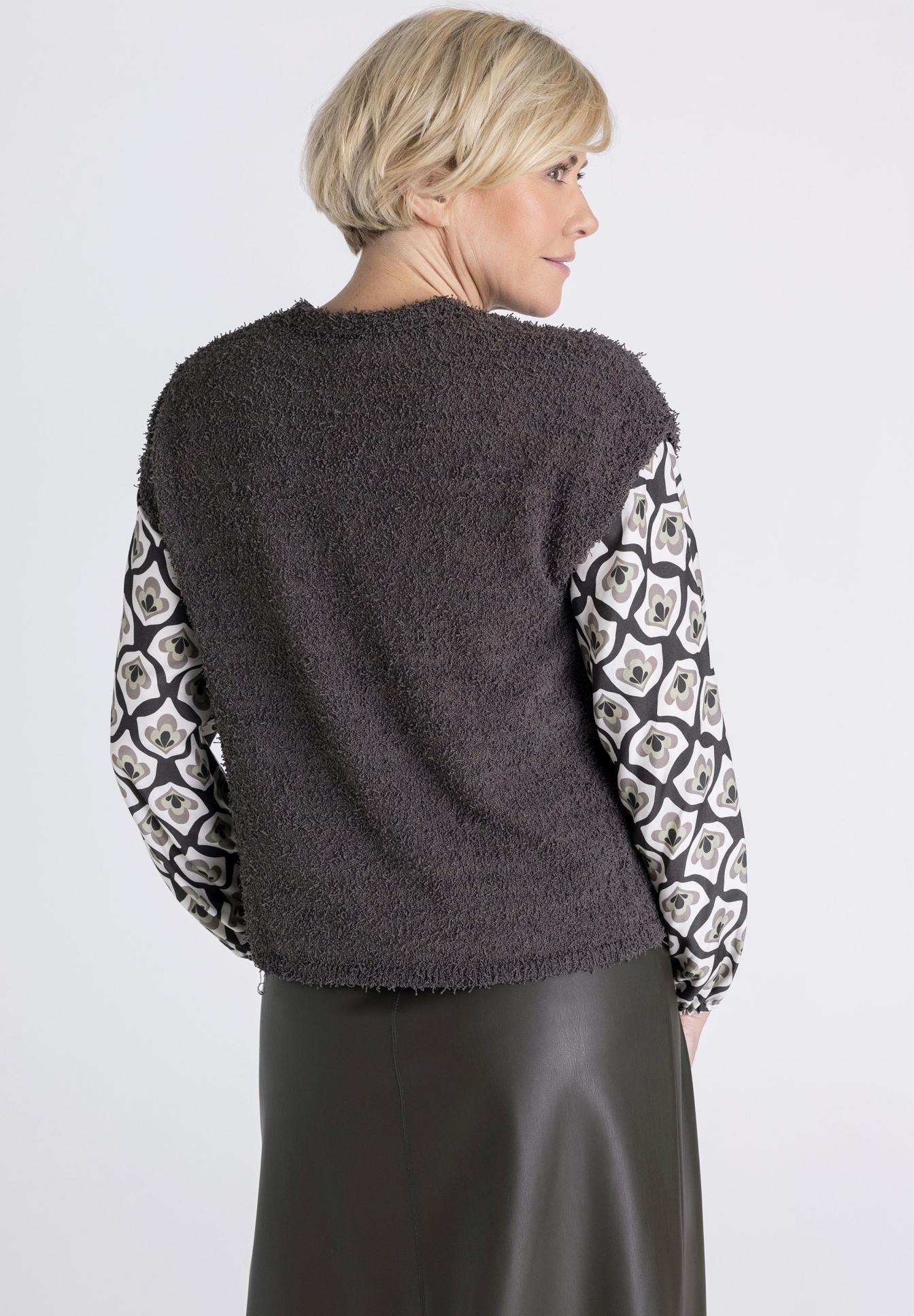 weste, Gilet, Fleece, Mantel, Strickfaser, Weste, Pattern-Weste, Striped-Bouclé-Weste, Bouclé-Weste, Lederimitat-Top