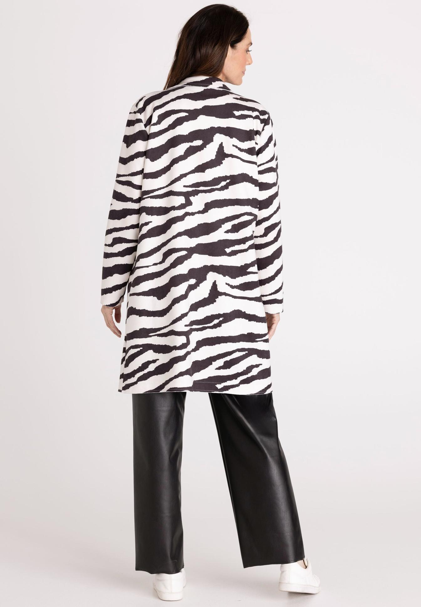 Zebra Muster, Oversized Mantel, Wollmantel, Langarm, Weiß Schwarz,  Zebra print,  langer Mantel,  Weiß-Schwarz,  Tiermuster,  Mantellänge