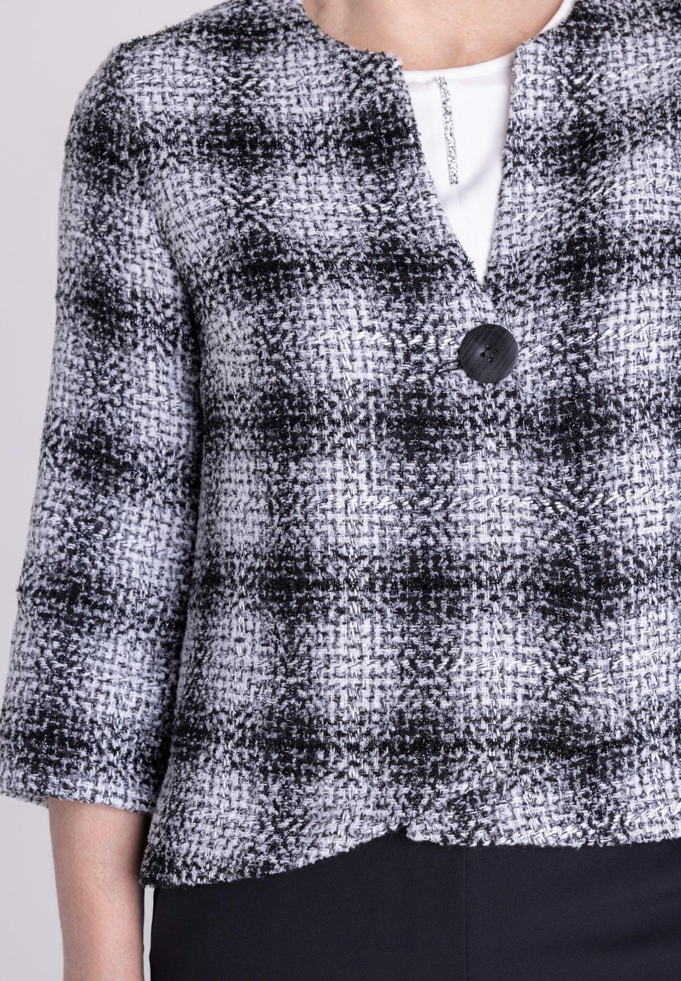 Karo-Muster, Schulterfrei, Strickjacke, Knopf, Hochkrempelig, jacke, Karo-muster, Knopf, 3/4-arm, Wolltextur