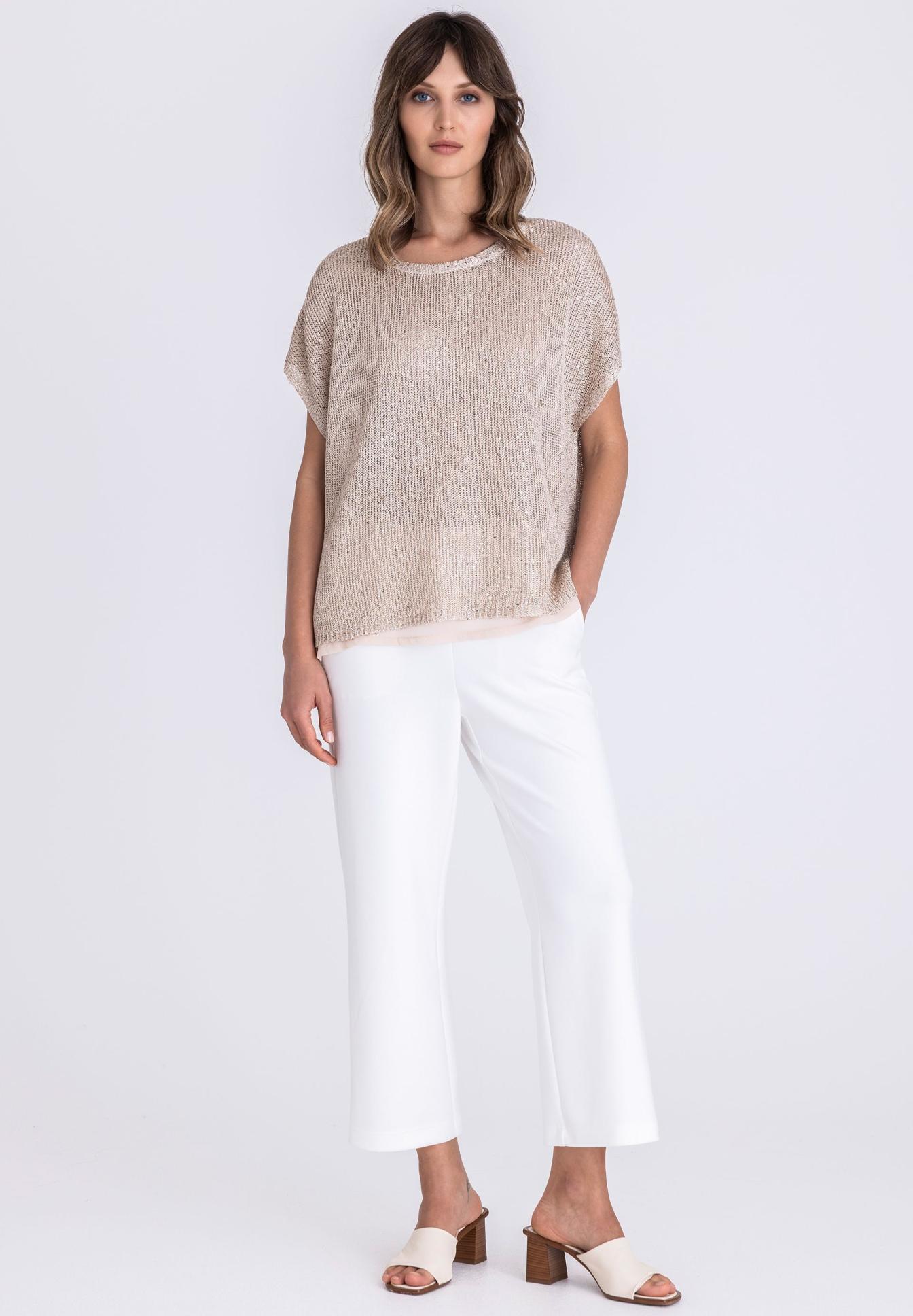Top, Beige, Knit, Hose? no, Sandalen, Pullover, Stricktop, Beige, Kurzärmlig, Überwurf, Seiden-Top, Beige Top, oversized Top, Mesh-Gewebe, helle Hose, Stricktop, Beige, Kurzarm, Oversized, Rundhals, Stricktop, Beige, Kurzarm, Lose Passform, Glitzer