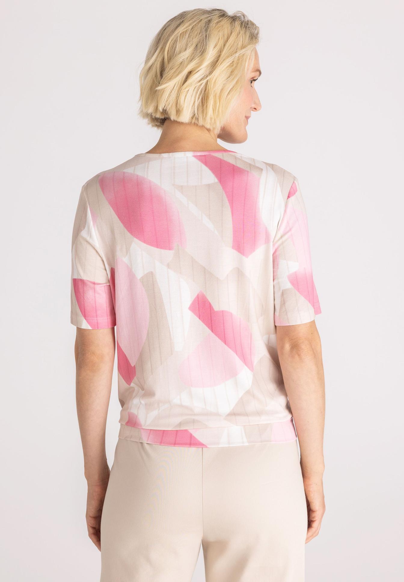 T-Shirt, Kurzarm, Rundhalsausschnitt, Rosa Muster, Leichtes Top