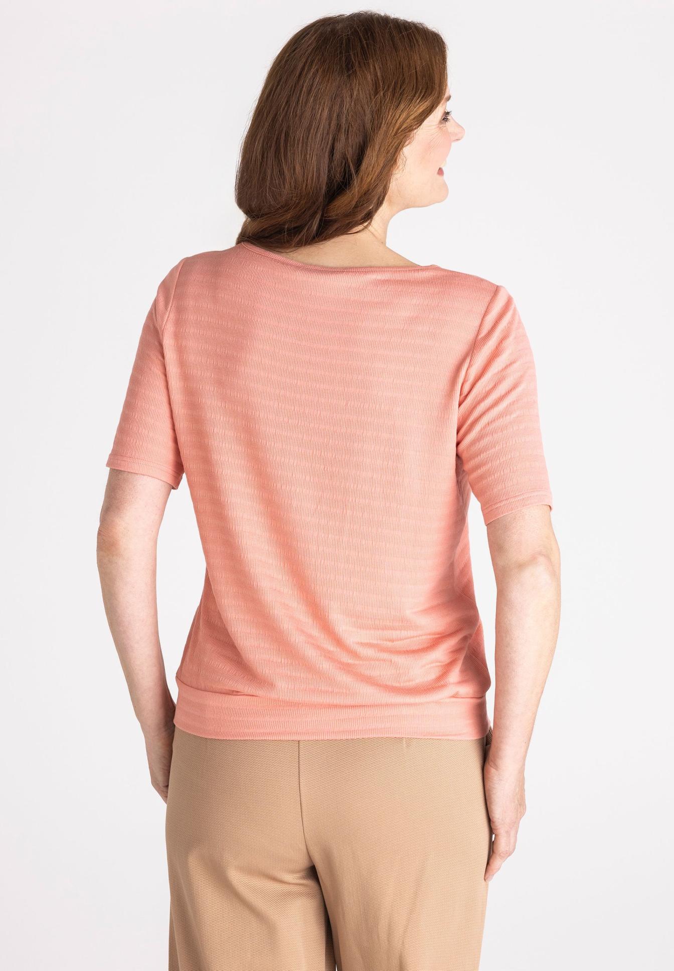 Top, kurzarmiges, Pfirsich, Knit, Cardigan, t-shirt, kurzarm, pfirsich, Unifarben, Strickstruktur, t-shirt, kurzarm, pfirsich, strick, rückseite