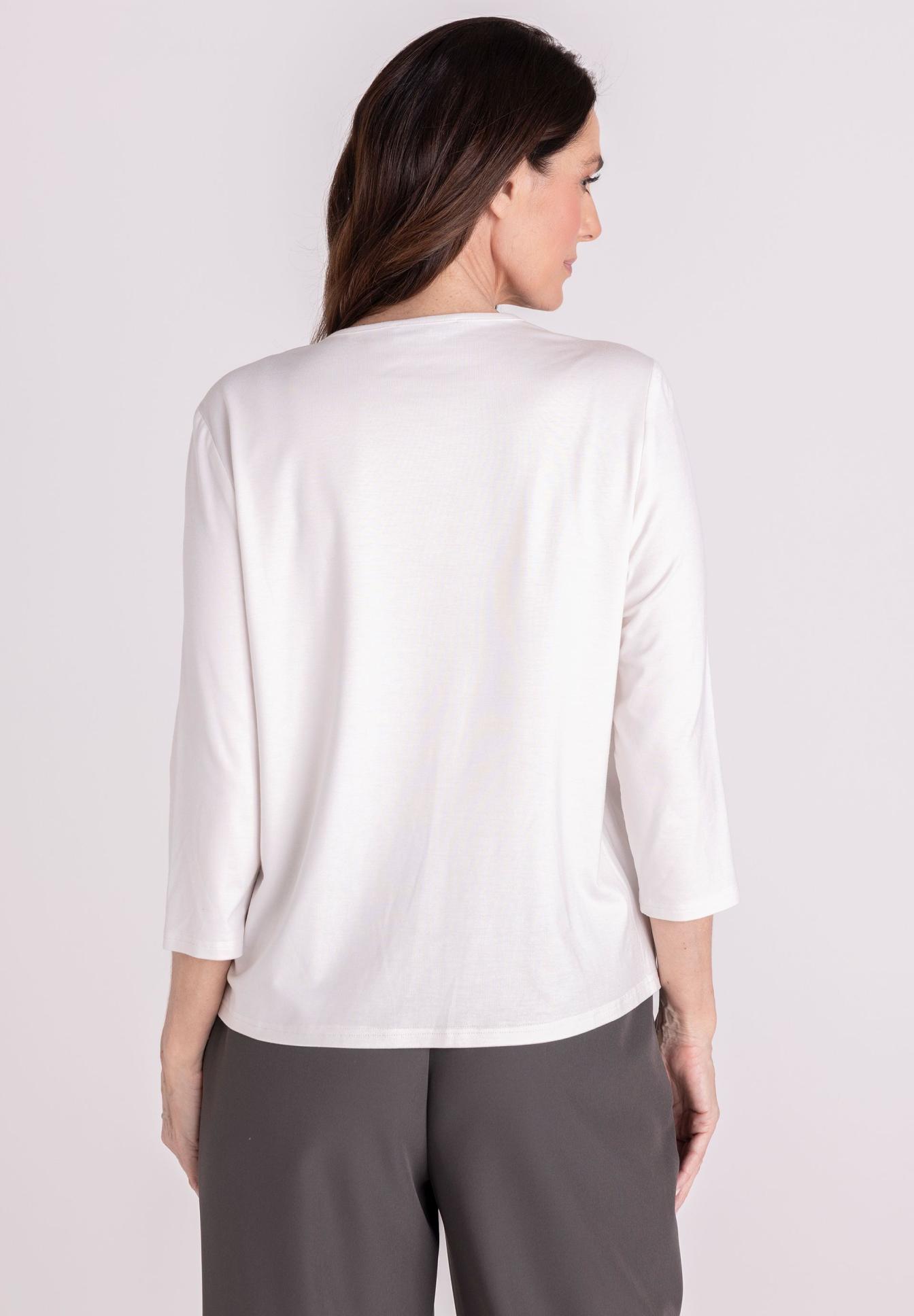 White top, Long sleeve, Back view, Plain fabric,  casual top