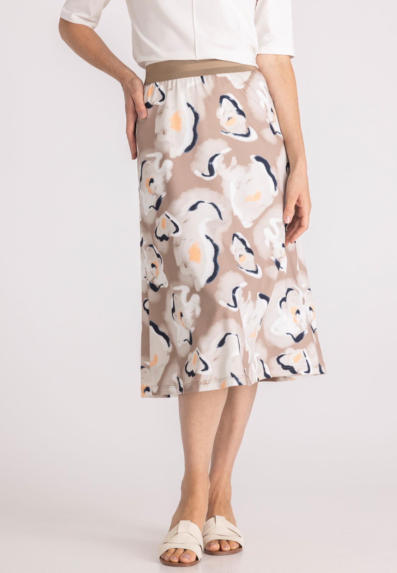 Rock, Midirock, Paisley, Beige, Muster, Rockskirt, Midi-Rock, Beige Muster, Floral abstrakt, Elastischer Bund, Rock, Midi, Blumiges Muster, Beige, Gummibund, rock, rocky, skirt, midi, print, Rock, Midirock, Druck, Beige, Weiß