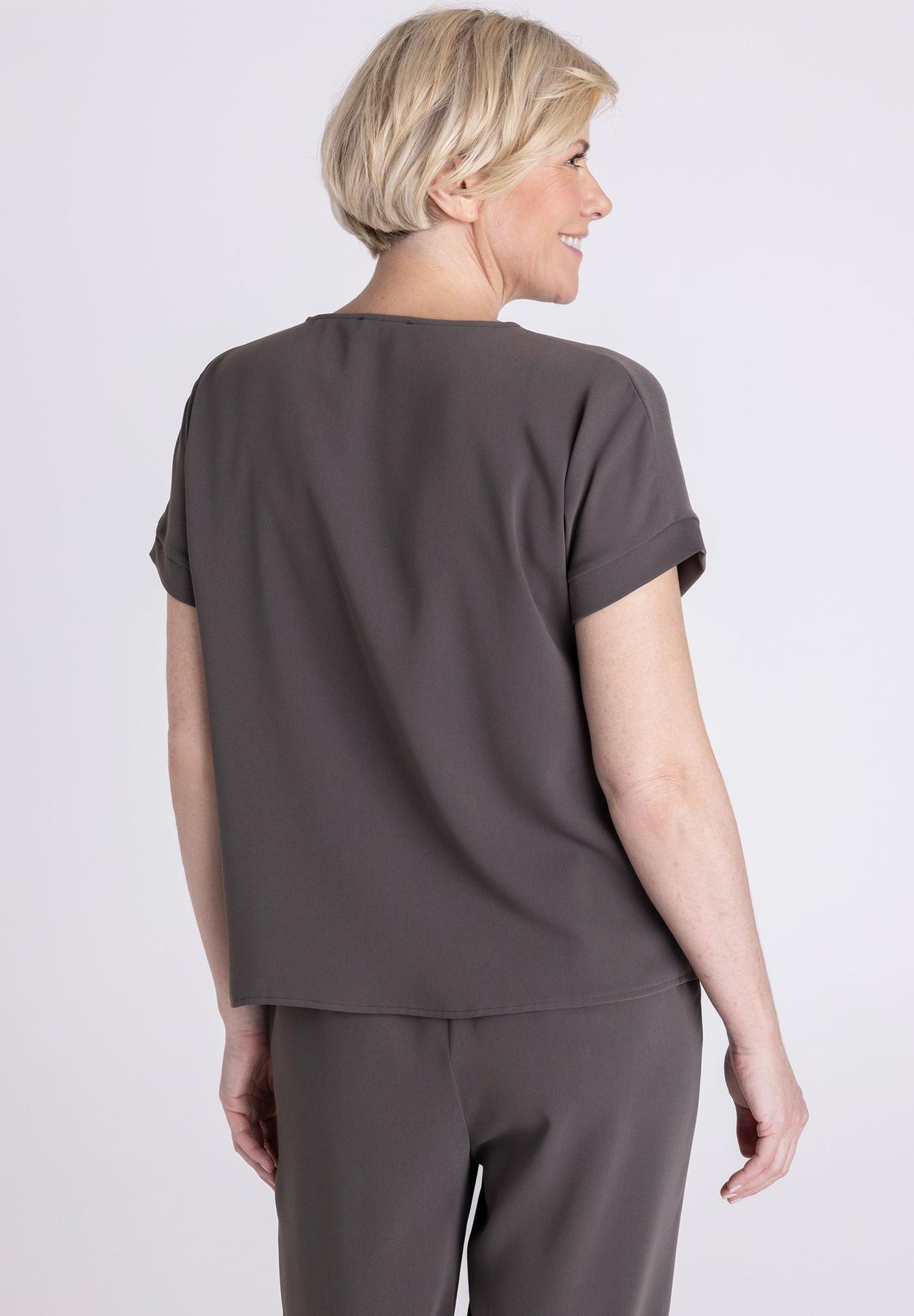 Top, Kurzes Arm, Einfarbig, Taupe, lockere Passform