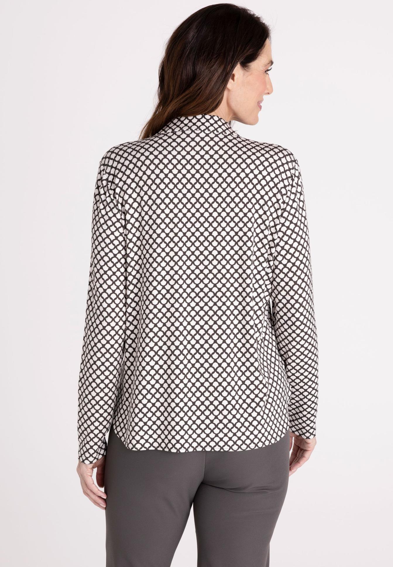 Bluse, Langarm, Muster, Hemdbluse, Beige-Schwarz, Bluse, Geometrisches Muster, Langarm, weiblich, Bluse mit Muster, Bluse, Longärmel, Geometrisches Muster, Hemd-Top, Hellbraun, Bluse, Langarm, Muster, Geometrisch, hell