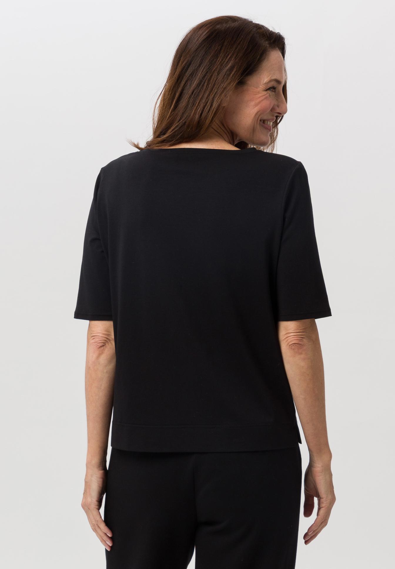 schwarzes Oberteil, kurze Ärmel, lose Passform, Rundhalsausschnitt, Baumwollmischung, Schwarz, Kurzarm, T-Shirt, Oberteil, unifarben