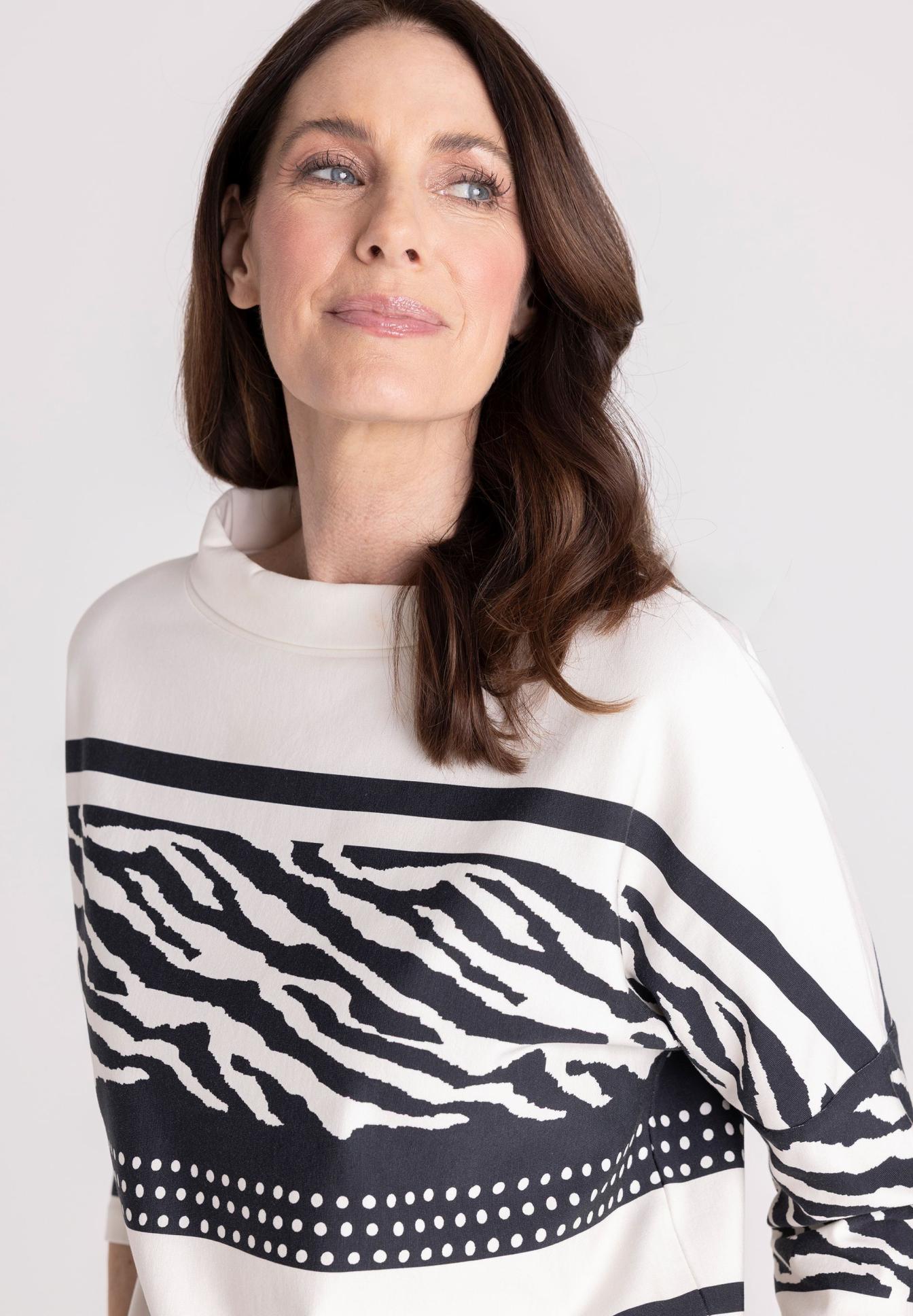 pulli, Sweatshirt, Zebrastreifen, Streifen, Druck, Pullover, Pullover, Zebra-Print, Streifenmuster, Rundhals
