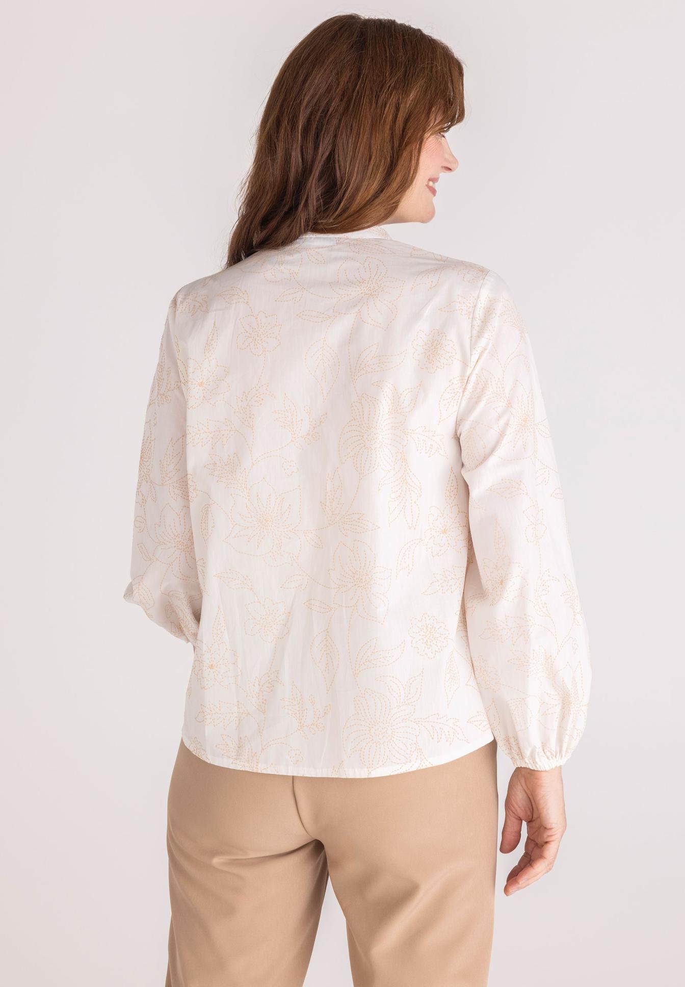 Bluse, Langarm, Pflanzenmuster, Beige, Weiß, Bluse, Langarm, Beige, Blumenmuster, leichter Stoff, Bluse, Langarm, Creme, Blumenmuster, Weiß