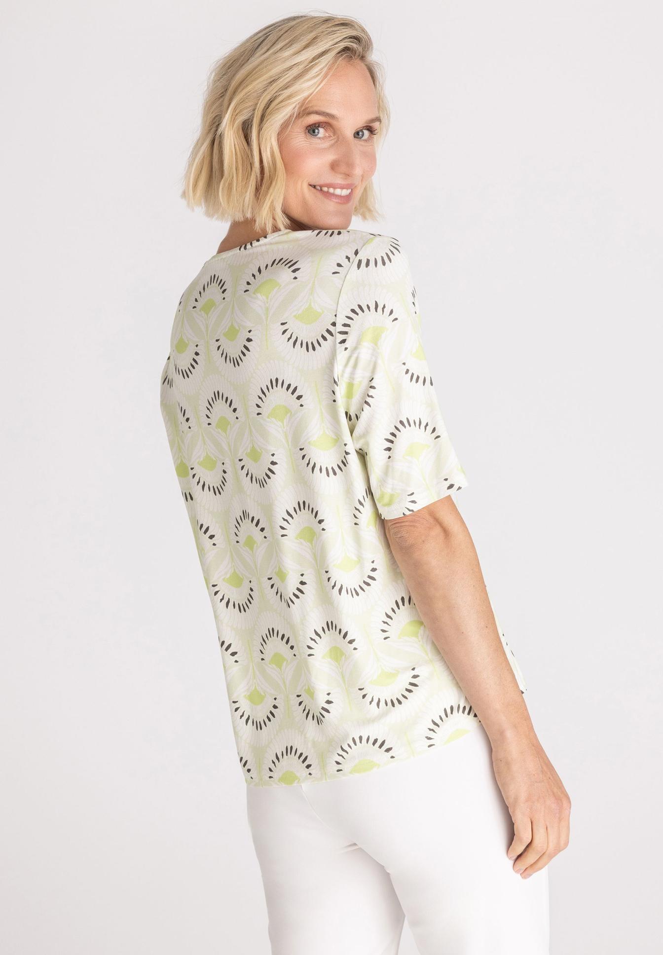 Bluse, Kurzarm, Print, Rundmuster, Hellgrün