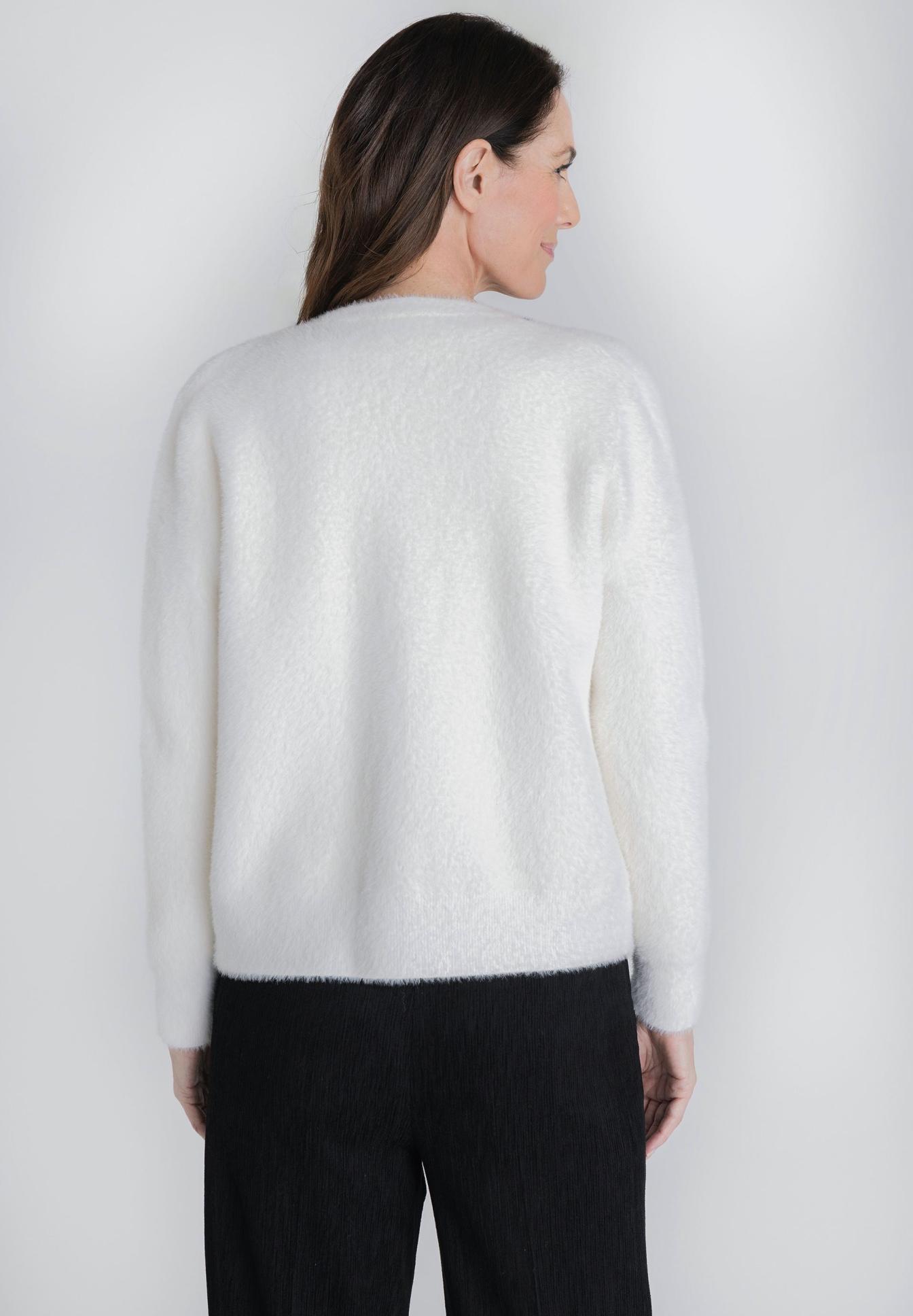 Damenpullover, Strickpullover, Weiß, Langarm, Flauschige Oberfläche