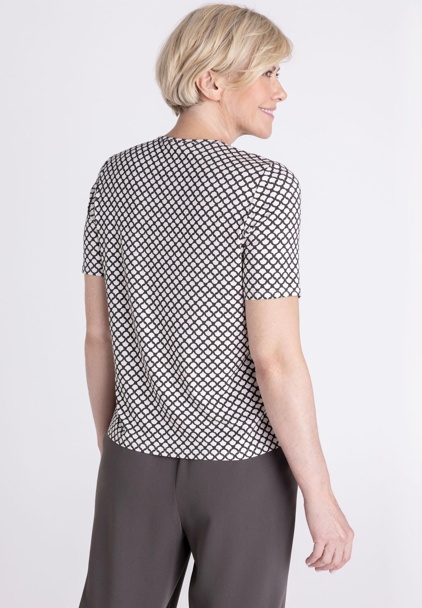 Kurzarmshirt, Mustertop, Netzgewebe, Beiger Ton, geometrisches Muster