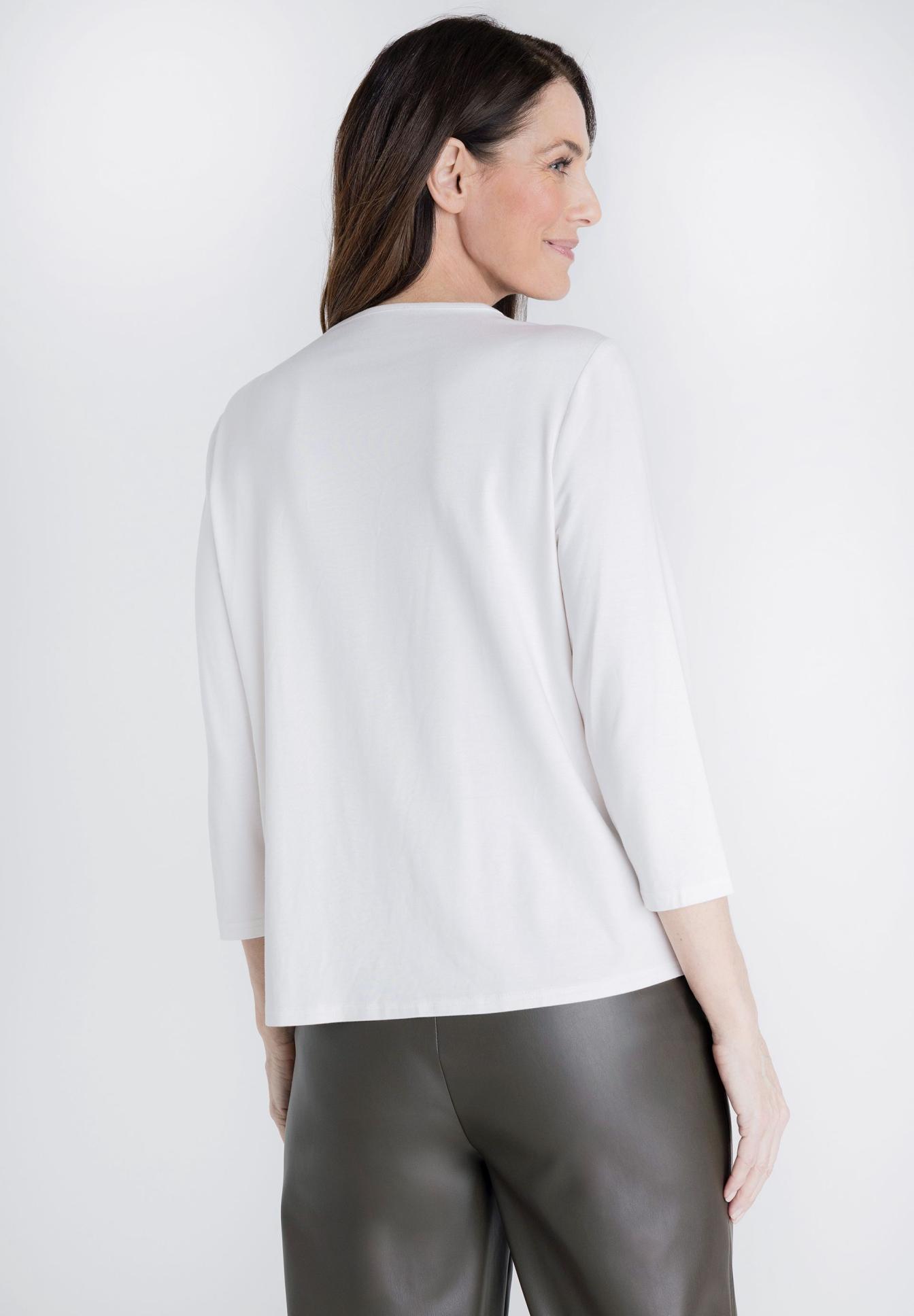 weißer Blazer, 3/4-Ärmel, Lacklederhose, dünner Stoff, Rückenansicht
