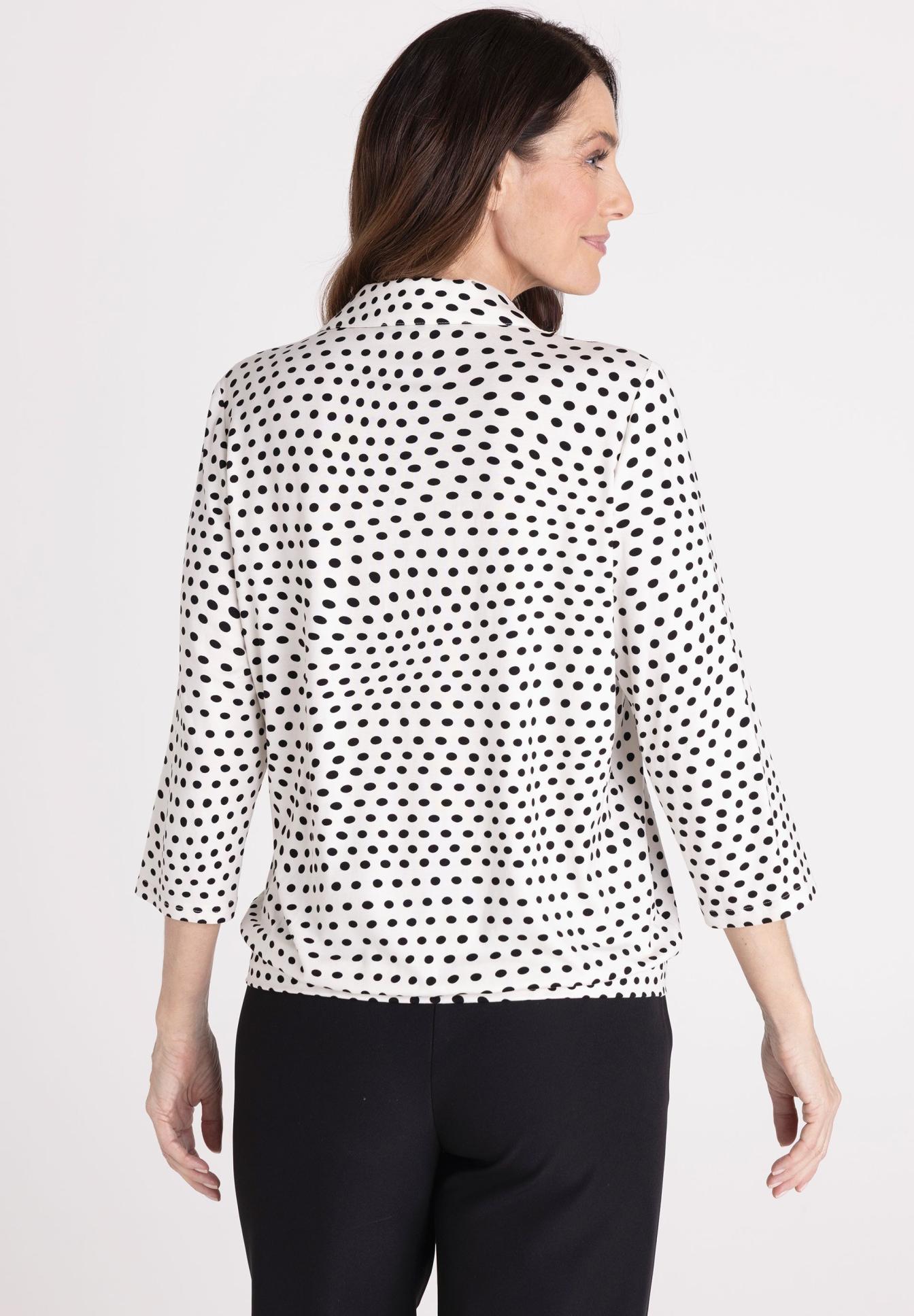 Polka dot, Blouse, Long sleeve, White, Black dots