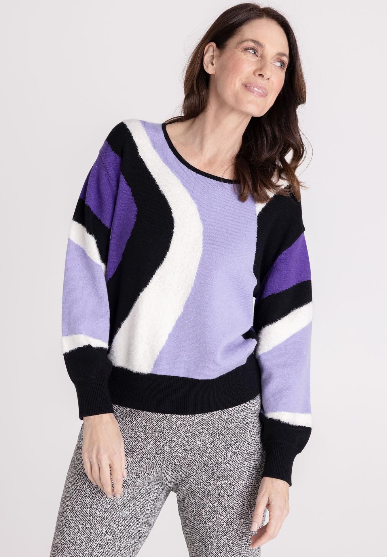 Pullover, Strickpullover, Lila, Schwarzweiß, gemustert