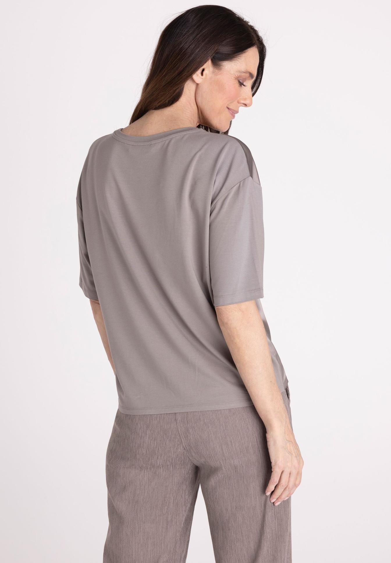 T-Shirt, Kurzarm, Rundhals, Grau, Casual, T-Shirt, Kurzarm, Unifarben, Oberteil, Kleidungsstück, t-shirt, kurzarm, taupe, strickoptik, lounge-top, T-Shirt, Kurzarm, Graue Farbe, Rundhals, Weiche Baumwollmischung, T-Shirt, Kurzarm, Rundhals, grau, top