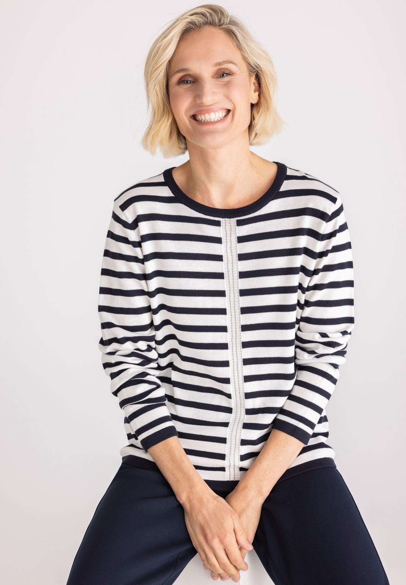 gestreifter pullover, marine streifen, Rundhals, langeärmlig, gestrickt