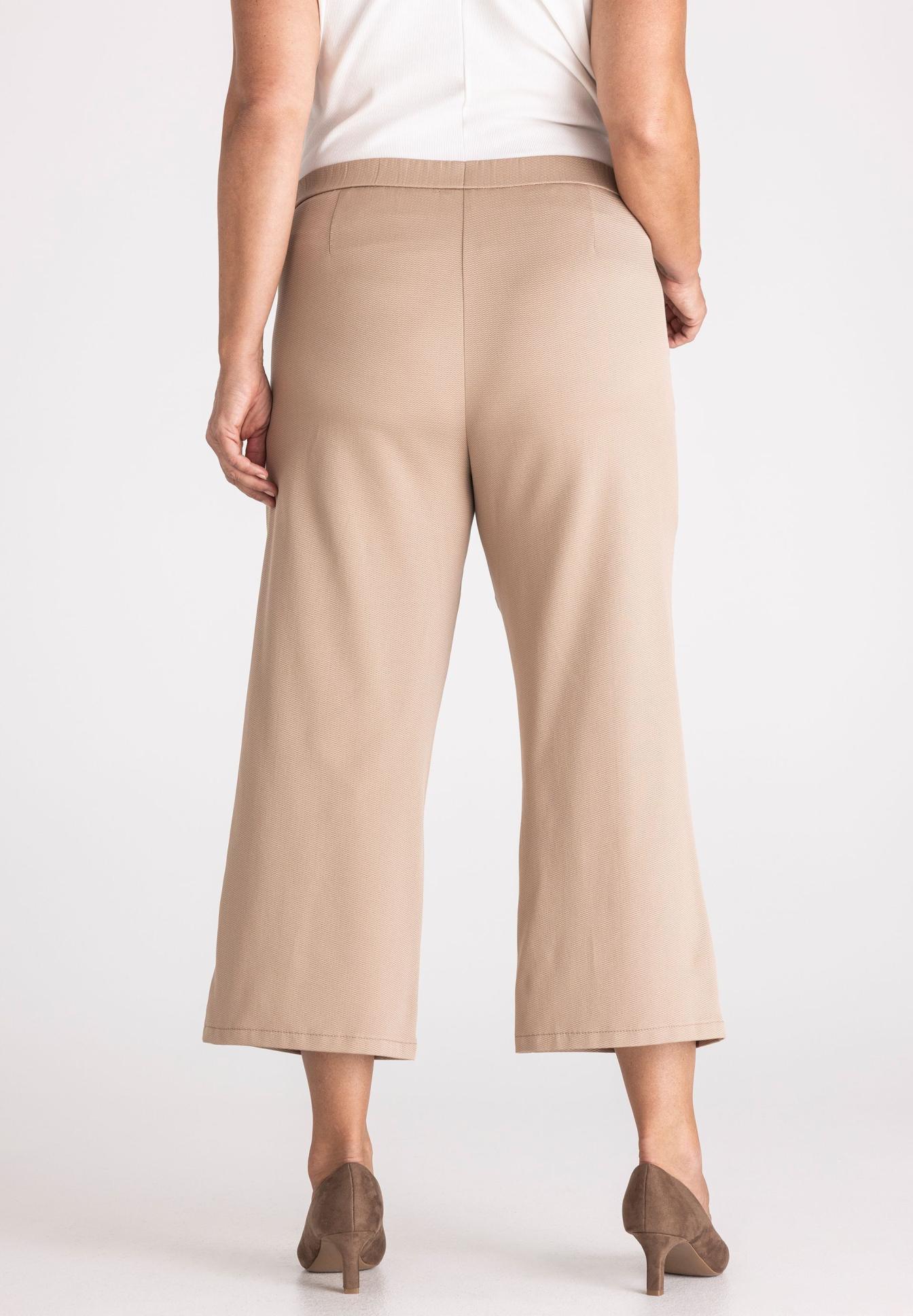 beige pants, weite Beine, Culotte, Knöchellänge, Rückseite