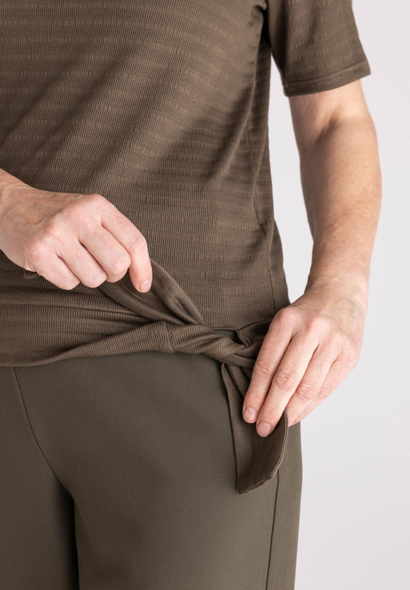 T-Shirt, Strickoberteil, Braun, Knoten-Detail, Kurzarm