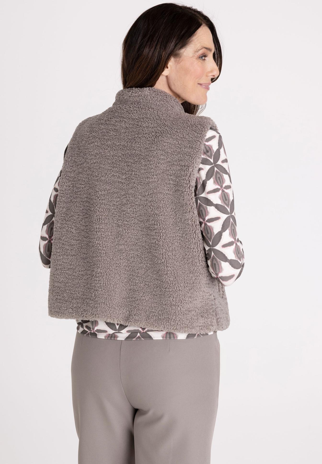 Fleece-Weste,  Taupe,  Sherpa,  Fleece,  Oberbekleidung, Gilet, Weste, Fleece, Samtig graugrün, Baumwollmischung