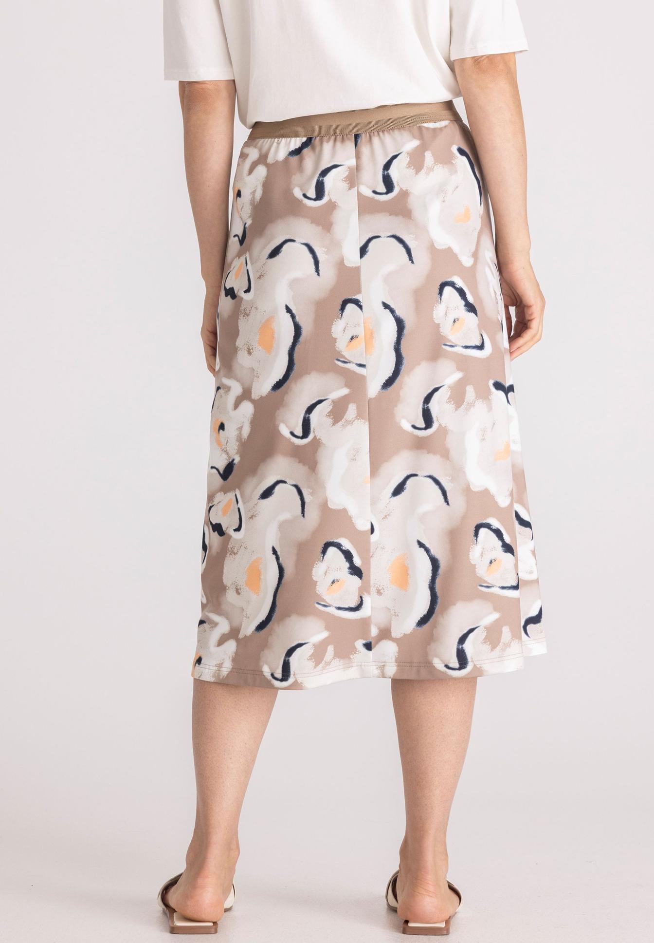 rock, abstract pattern, beige skirt, mid-length, slip skirt, Midi-Rock, Blumenmuster, Beige, Ungefüttert, Rock, Rock, Midi-Rock, Blumenmuster, Beige, Elastischer Bund, Rock, Rock mid length, Beige print, Abstract pattern, A-line skirt
