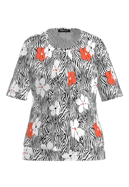 Blouse shirt met geaccentueerde bloemen in koraalrood